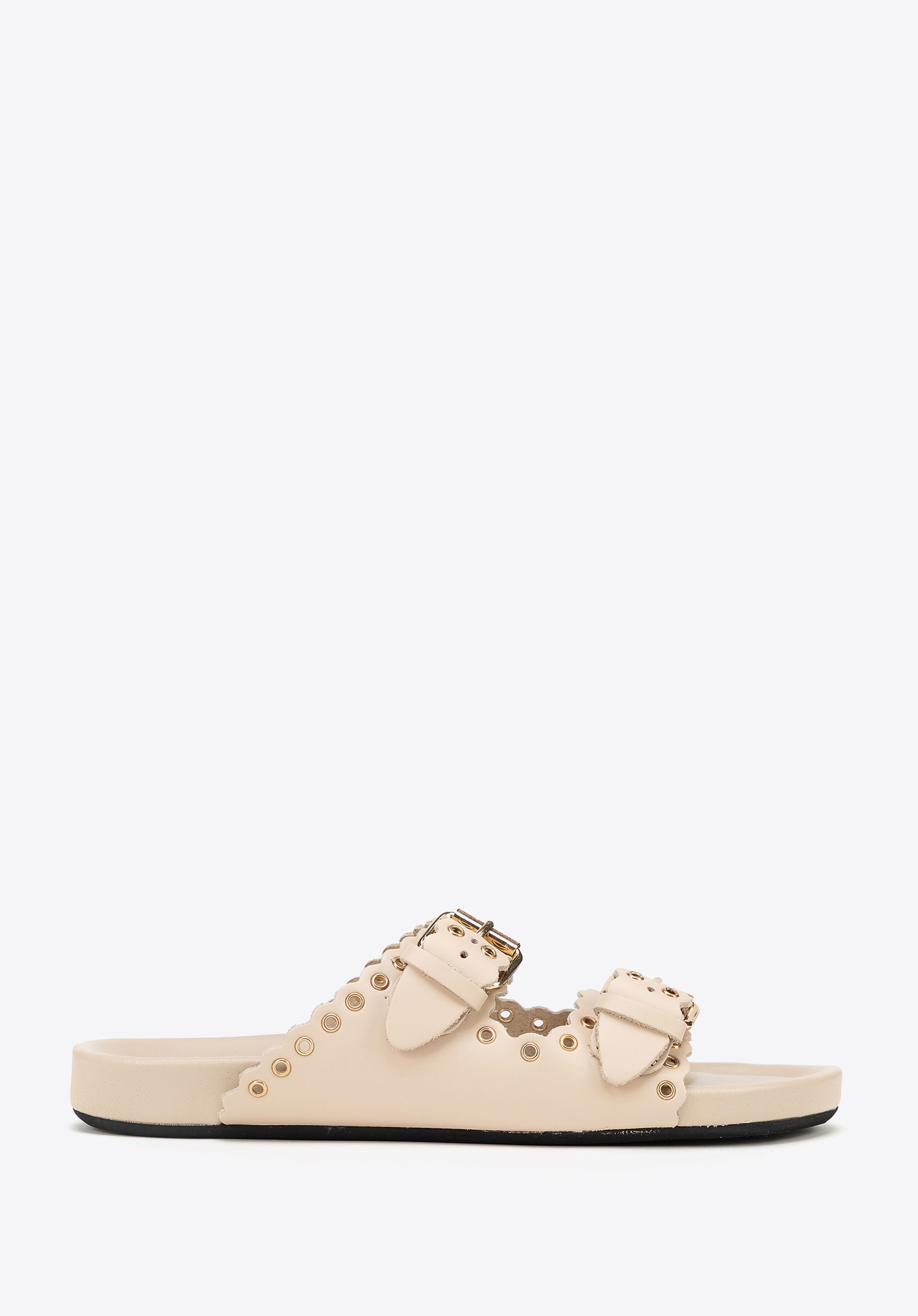 Damen-Flip-Flops aus Leder mit Zierriemen, beige, 100-D-551-9-37, Bild 1