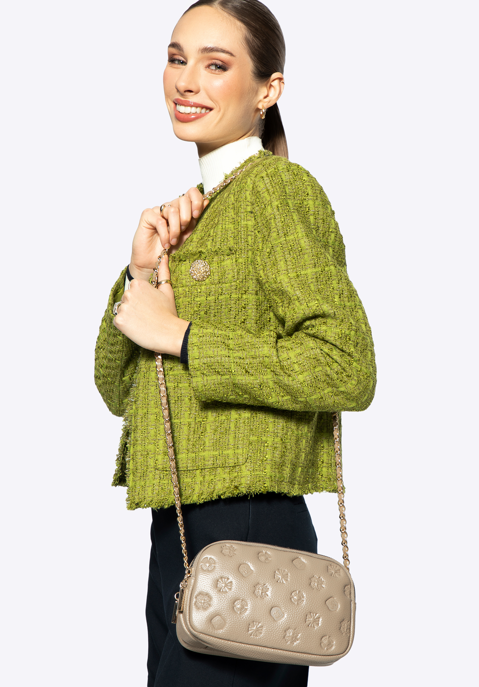 Damen Kette Leder Crossbody, beige, 99-4E-305-8, Bild 1