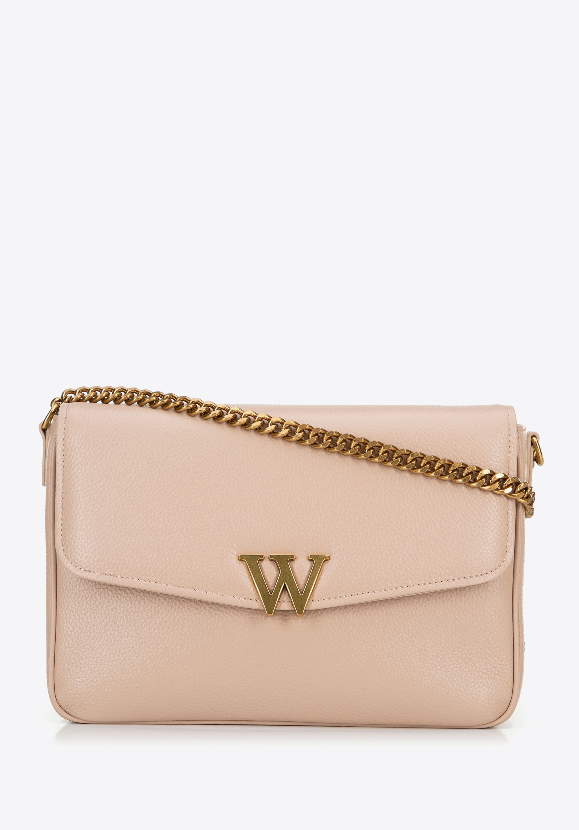 Damen Leder Crossbody mit dekorativem Verschluss, beige, 100-4E-213-9, Bild 1