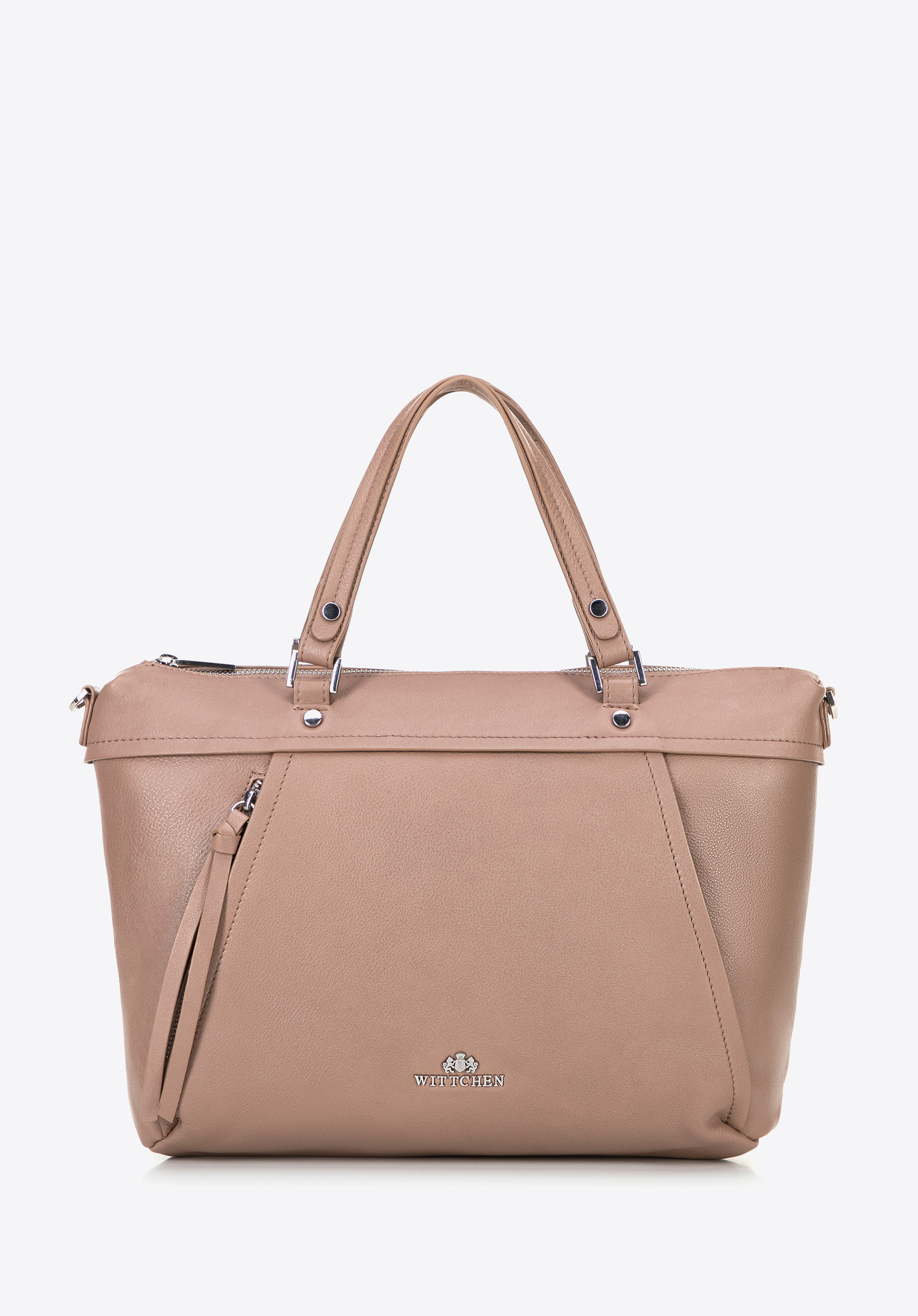 Damen Leder Shopper Tasche, beige, 100-4E-802-9, Bild 1