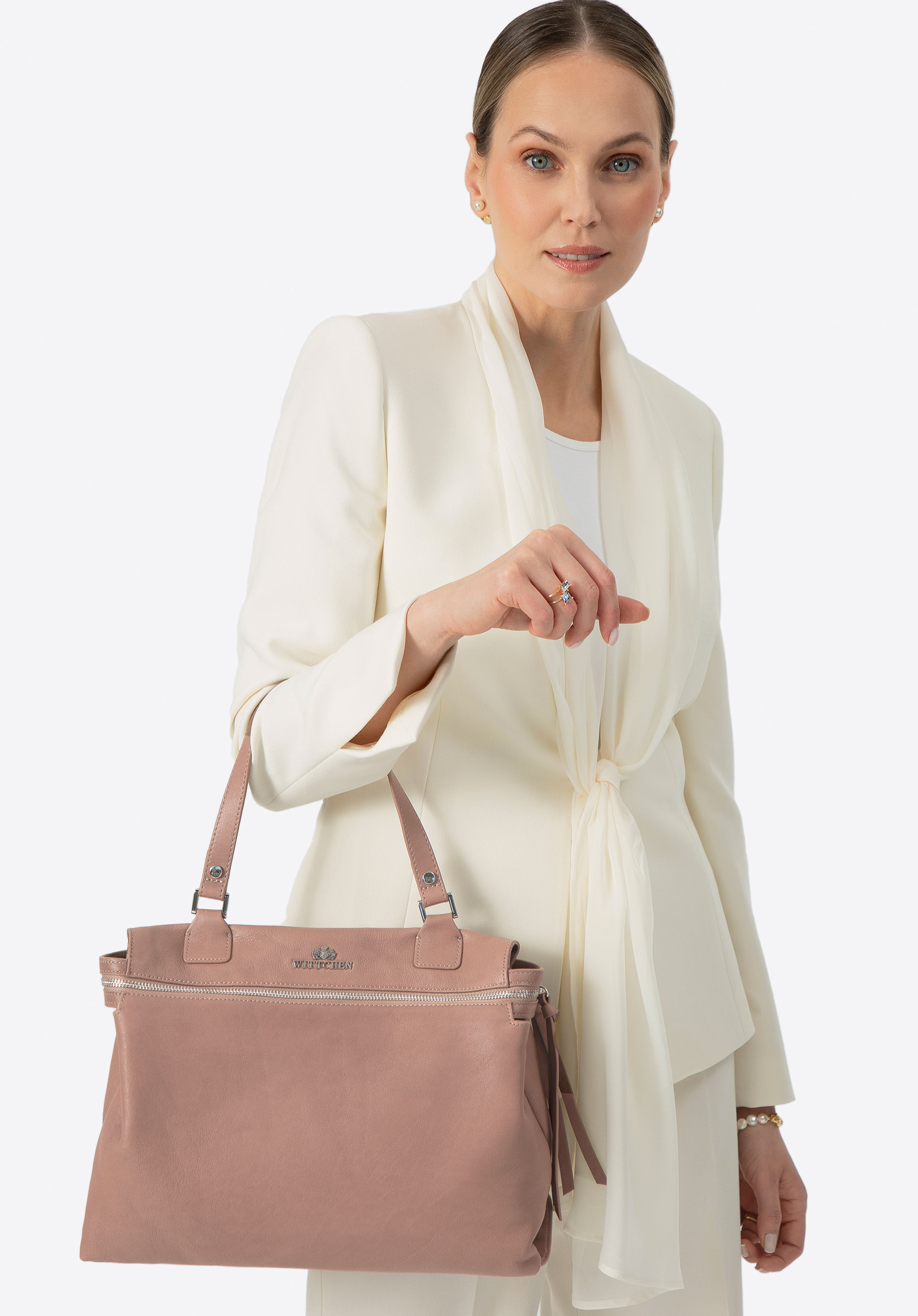 Damen Leder Shopper Tasche, beige, 100-4E-800-9, Bild 1