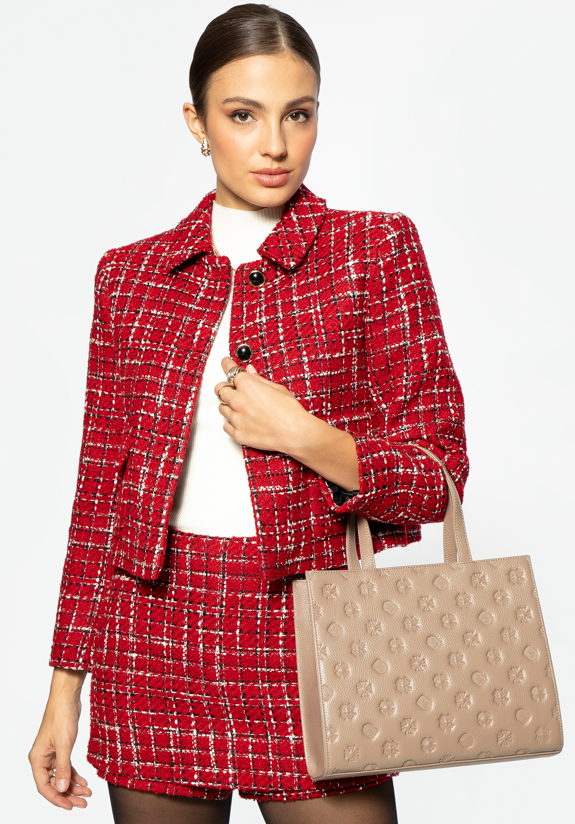 Damen Lederkoffer mit Prägung, beige, 99-4E-302-8, Bild 1