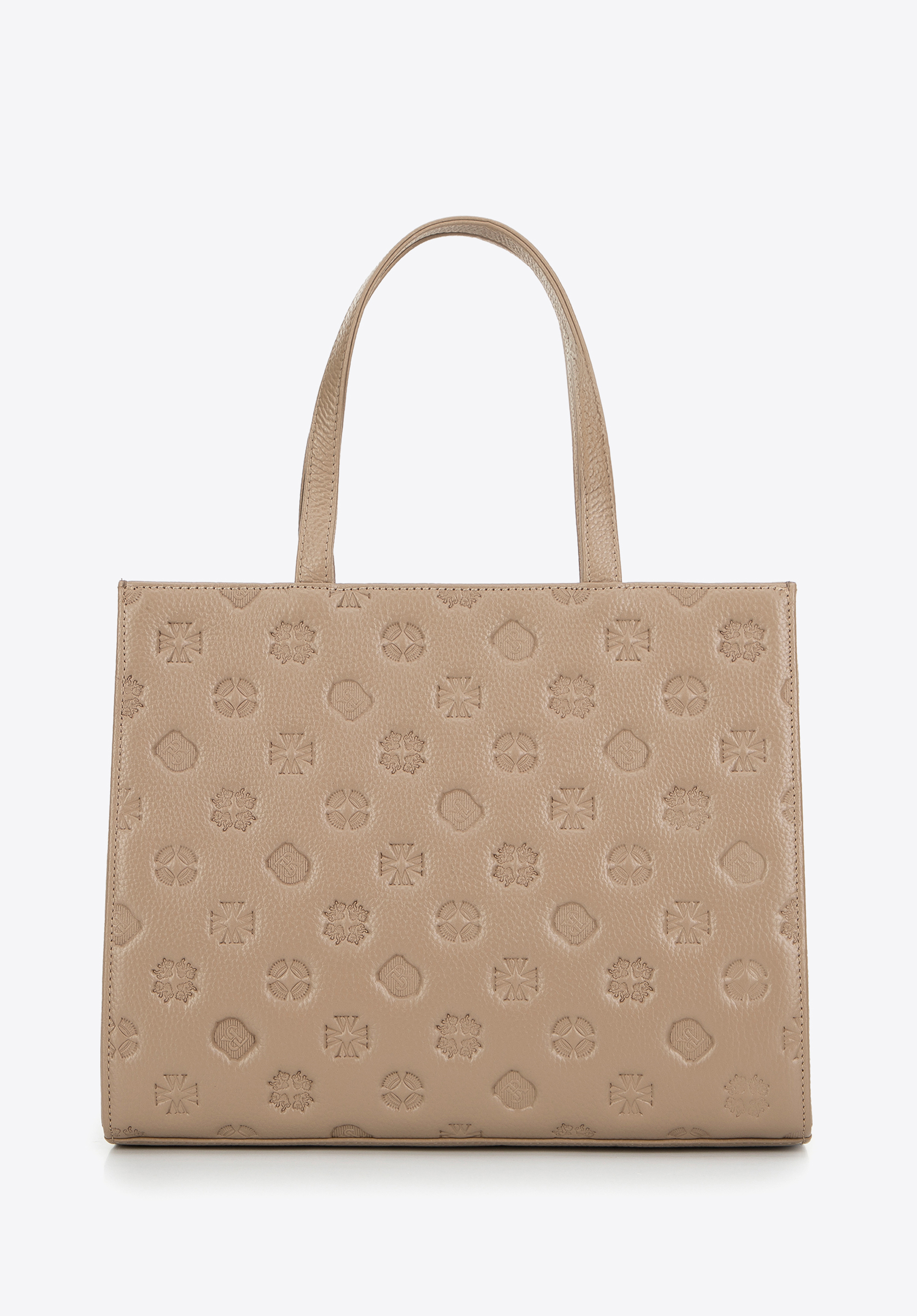 Damen Lederkoffer mit Prägung, beige, 99-4E-302-8, Bild 1