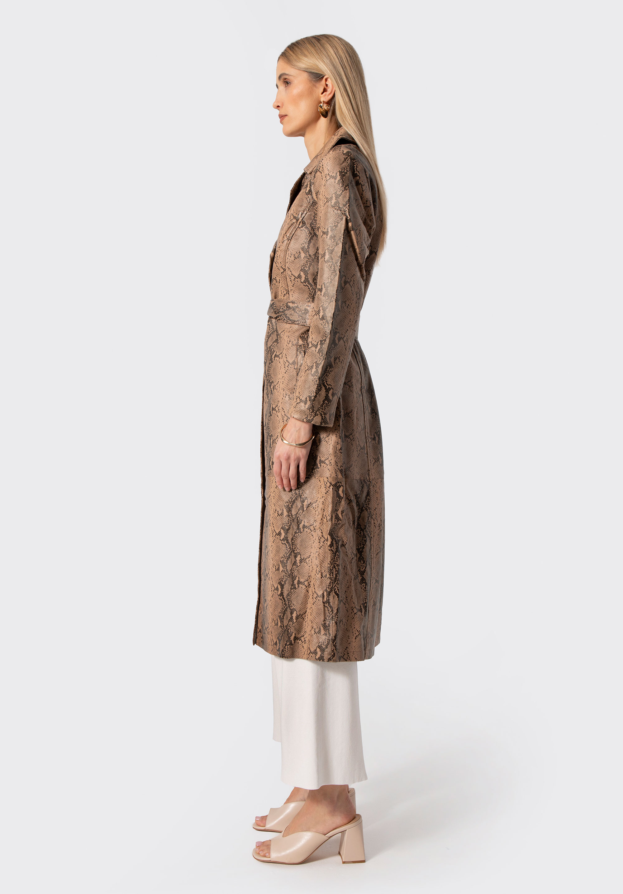 Damen Ledermantel mit Tiermuster, beige, 100-09-404-X-L, Bild 1