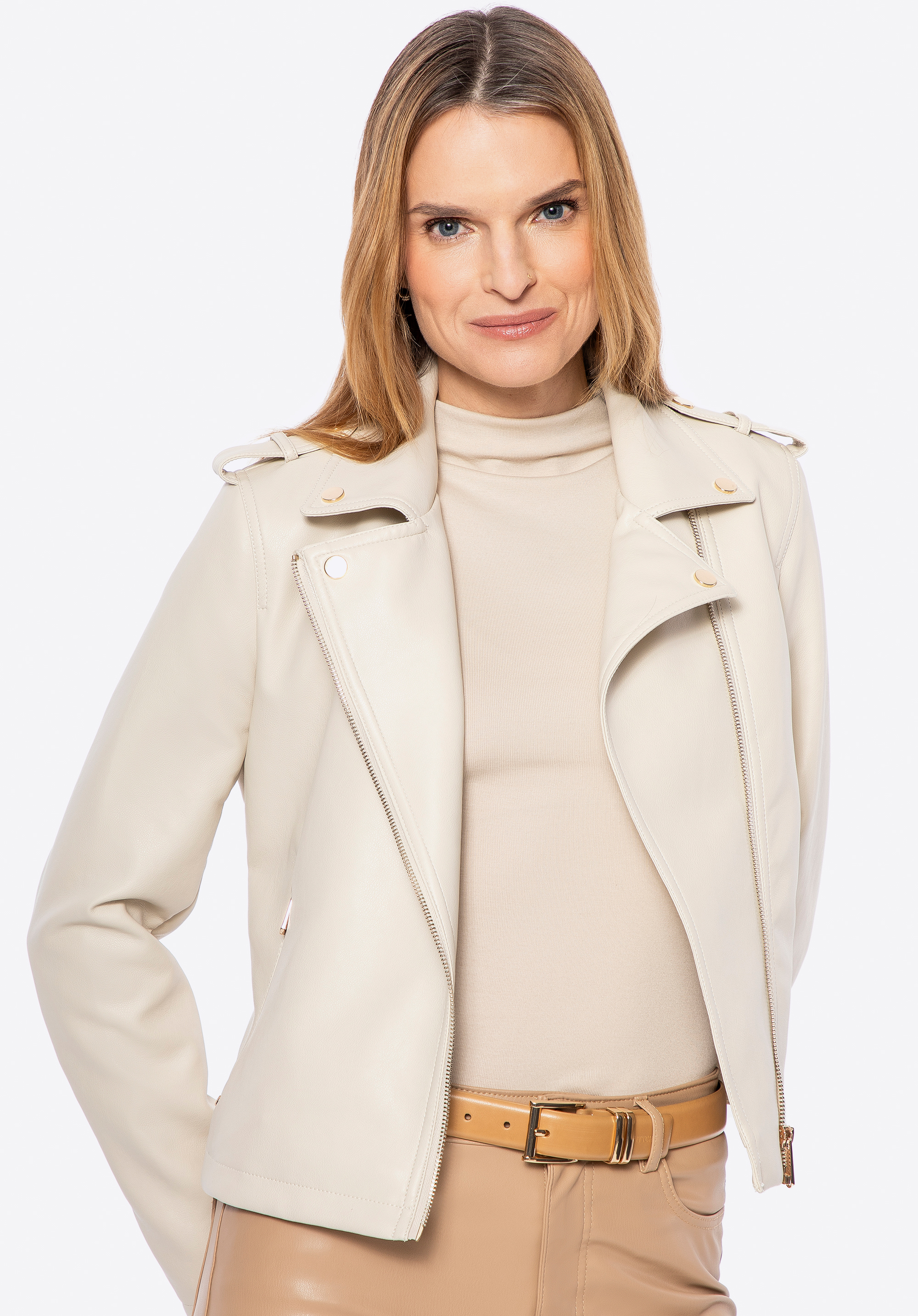 Damen-Ramones aus Öko-Leder mit Nieten, beige, 100-9P-102-9-S, Bild 1