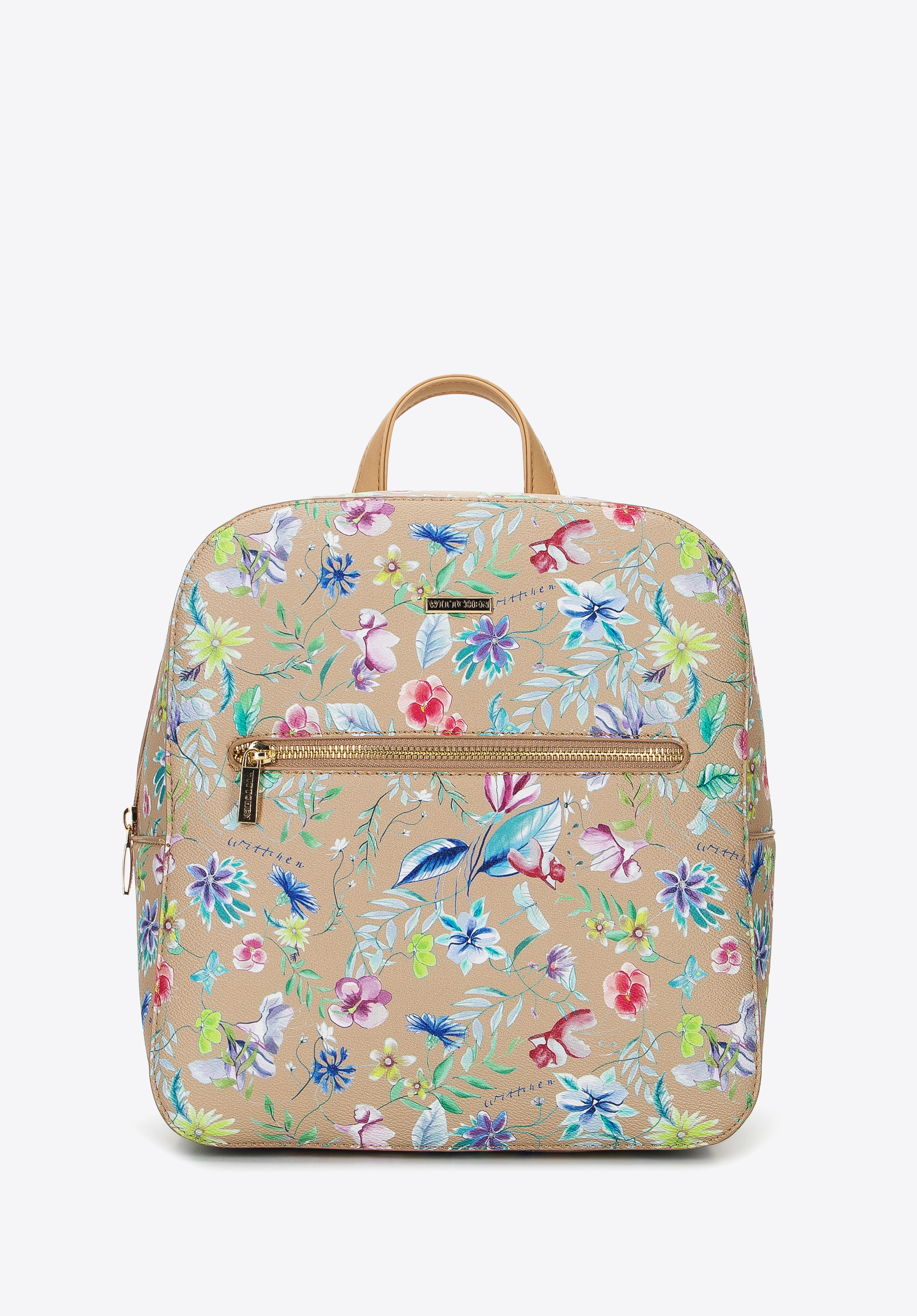 Damen-Rucksack aus Öko-Leder mit Blumenmuster, beige, 96-4Y-202-9, Bild 1