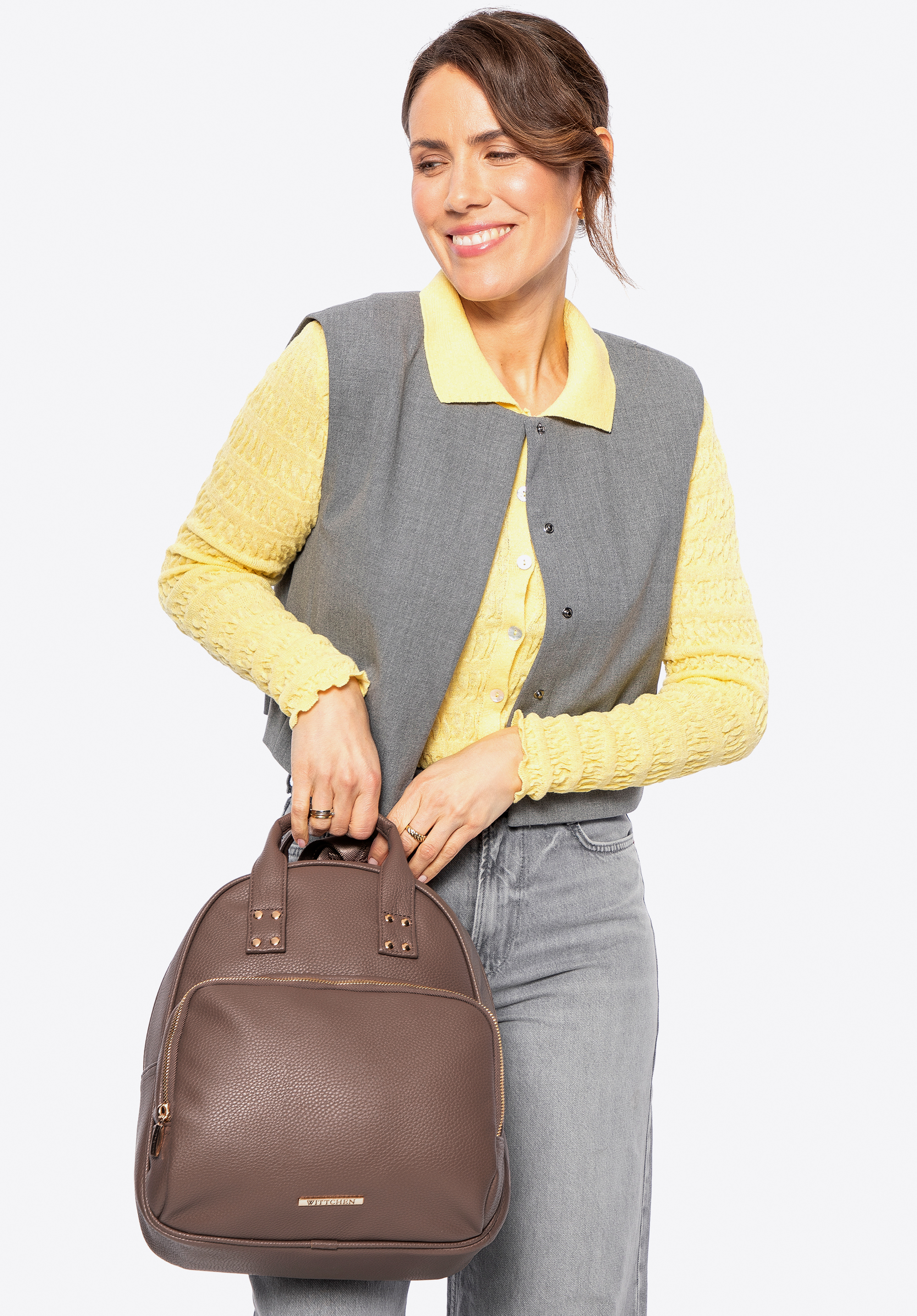 Damen-Rucksack aus Kunstleder mit Tragegriffen, beige, 100-4Y-002-9, Bild 1
