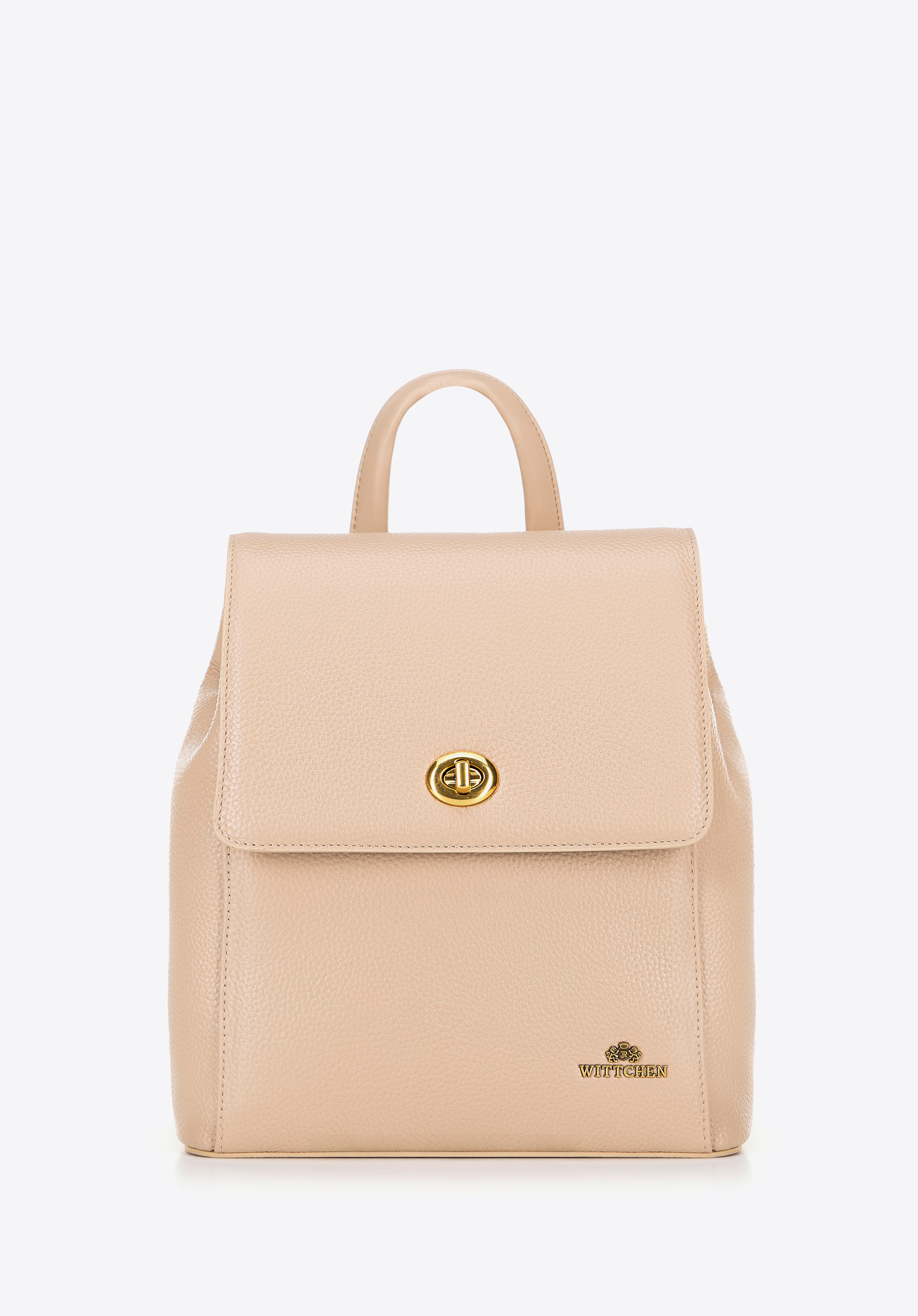 Damen-Rucksack aus Leder mit rechteckiger Klappe, beige, 100-4E-225-9, Bild 1