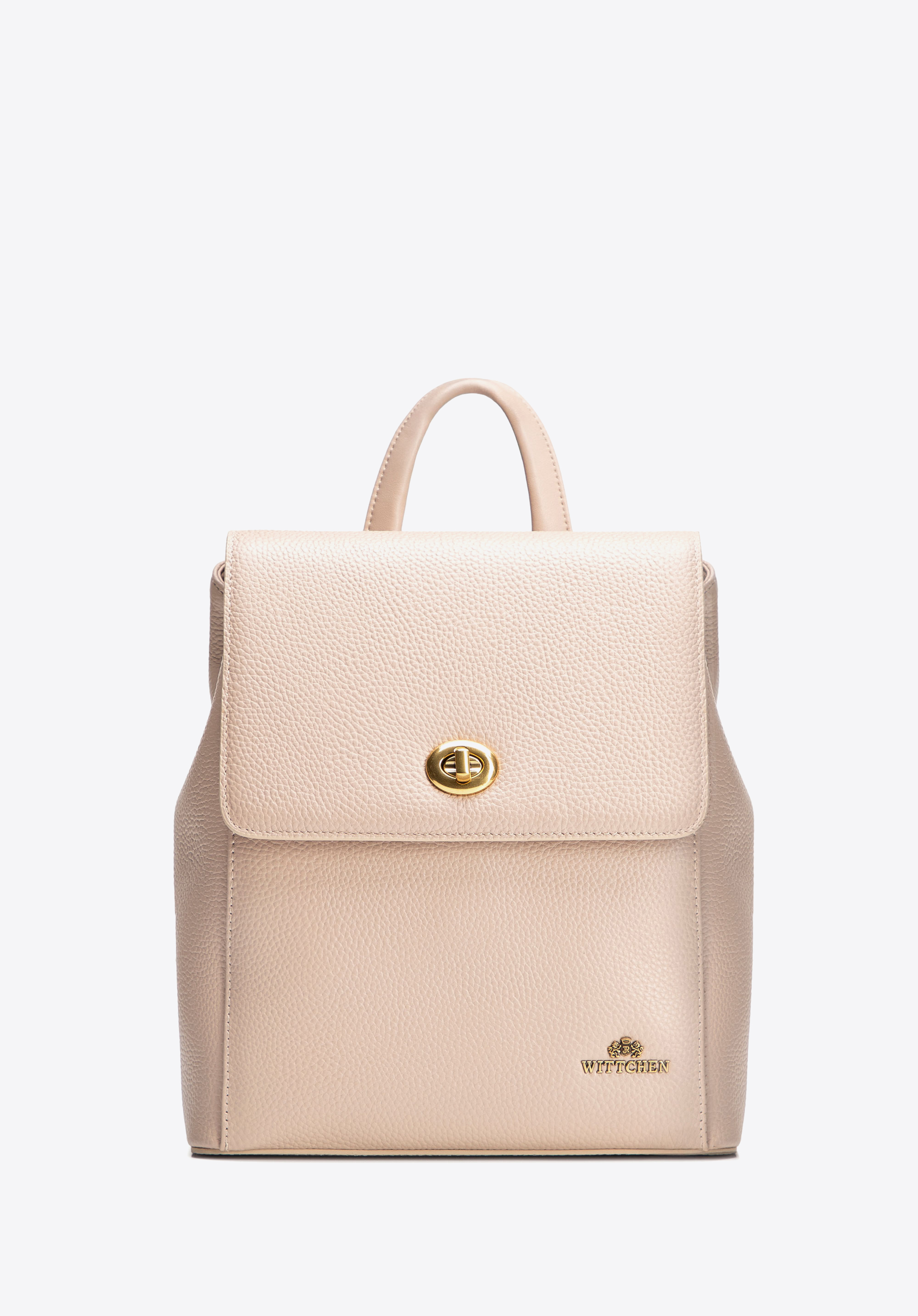 Damen-Rucksack aus Leder mit rechteckiger Klappe, beige, 100-4E-225-9, Bild 1