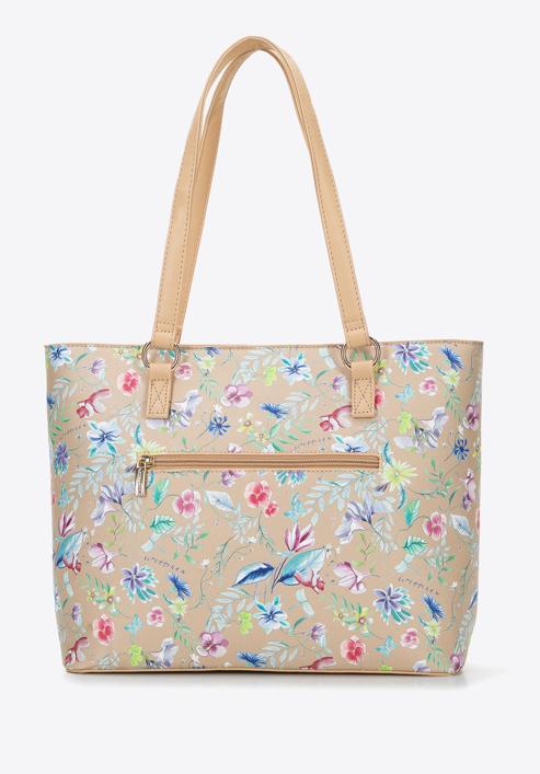 Shopper-Tasche aus Ökoleder mit Blumenmuster und vertikalen Streifen I  WITTCHEN, 96-4Y-201