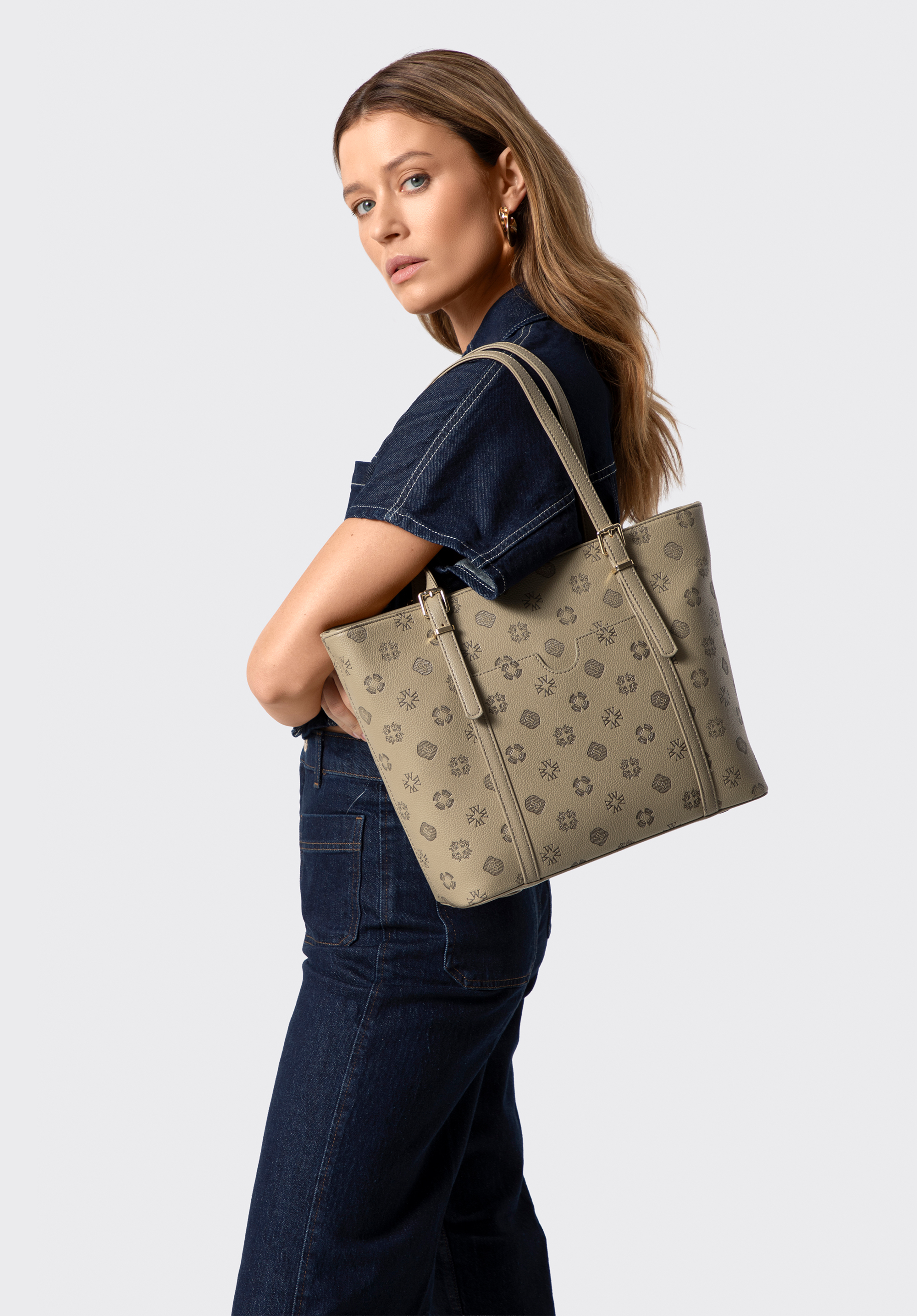 Damen-Shopper aus Kunstleder mit Prägung, beige, 101-4Y-P05-9, Bild 1