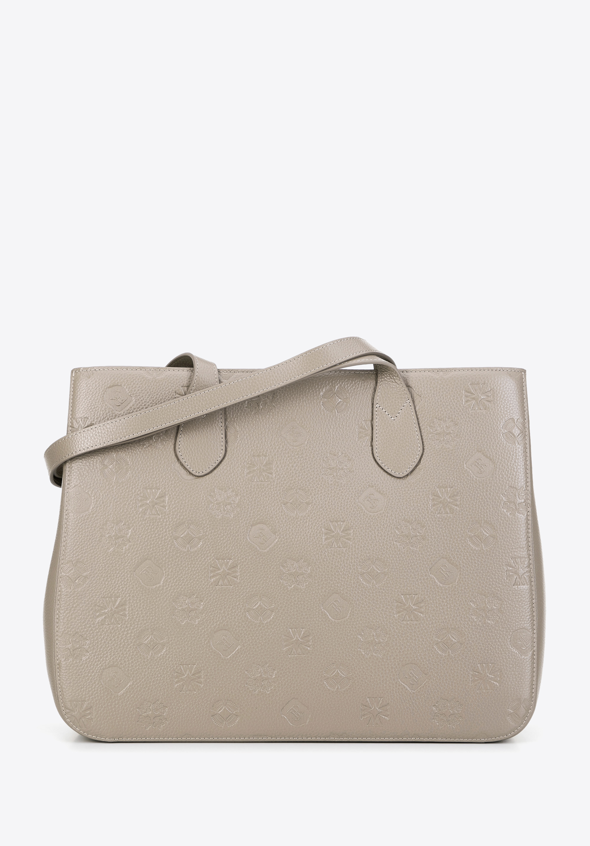 Damen-Shopper aus Leder mit Monogramm, beige, 99-4E-613-99, Bild 1