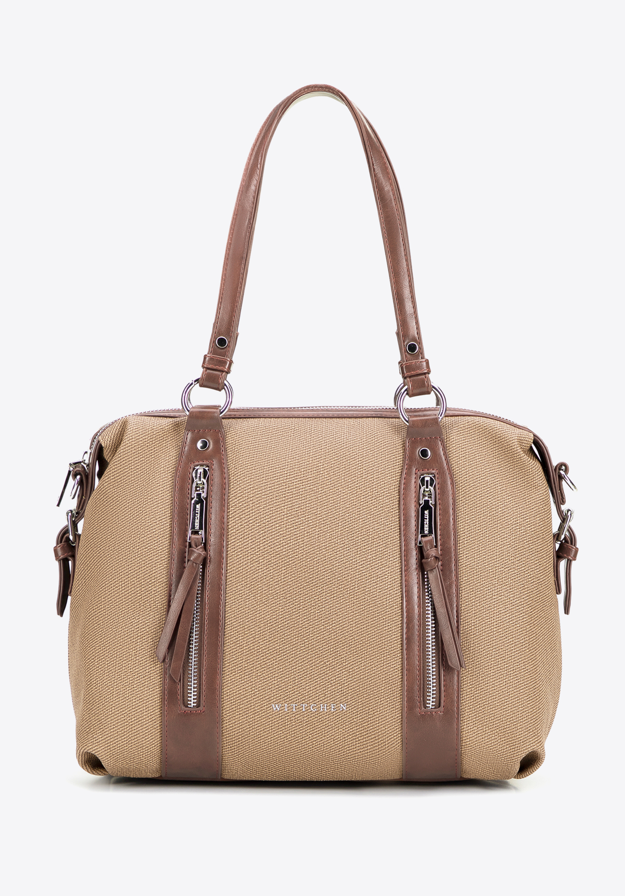 Damen-Shopper mit Griffen aus Kunstleder, beige, 101-4Y-714-9, Bild 1