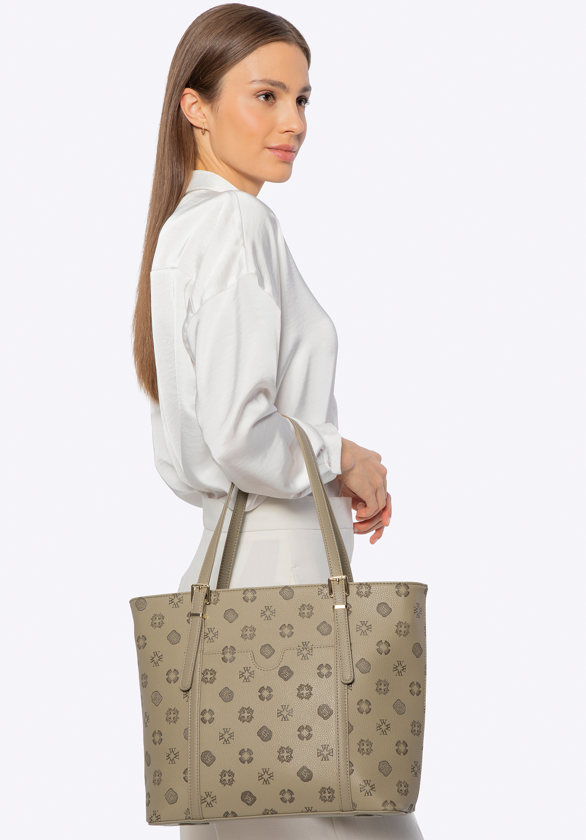 Damen-Shopper aus Kunstleder mit Prägung, beige, 101-4Y-P05-9, Bild 1