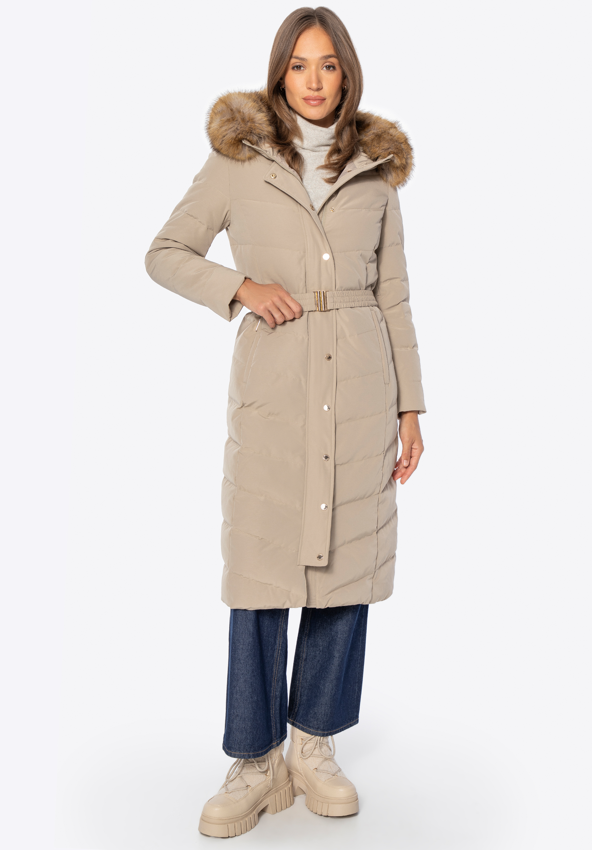 Damen-Steppmantel aus Nylon, beige, 101-9D-200-9-XL, Bild 1