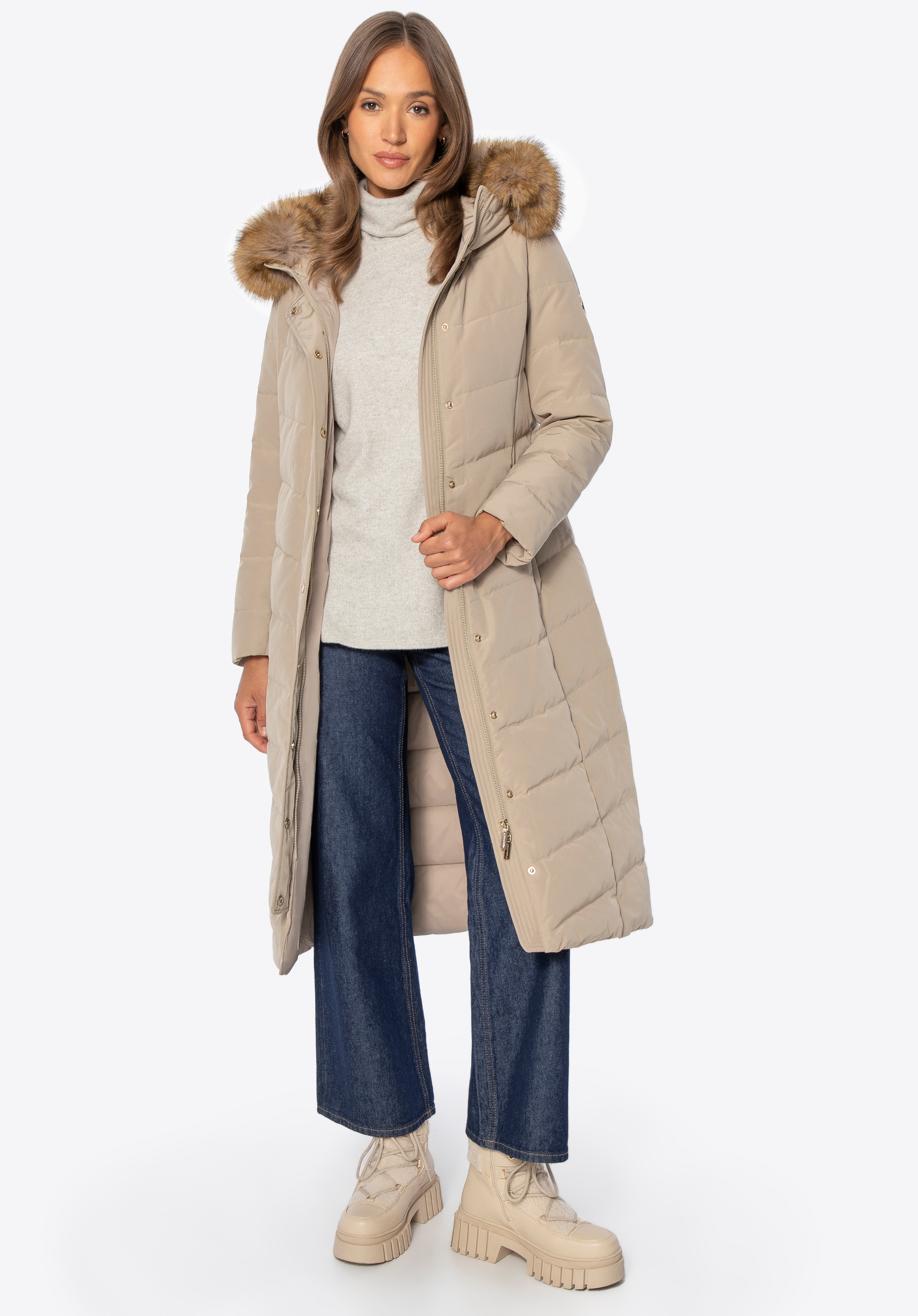 Damenmantel mit natürlicher Füllung, beige, 101-9D-200-Z-L, Bild 1