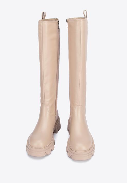 Damen-Stiefel aus Leder mit dicker Sohle, beige, 95-D-511-9-40, Bild 2