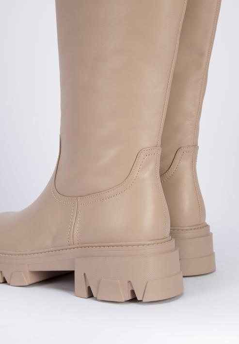 Damen-Stiefel aus Leder mit dicker Sohle, beige, 95-D-511-9-40, Bild 7