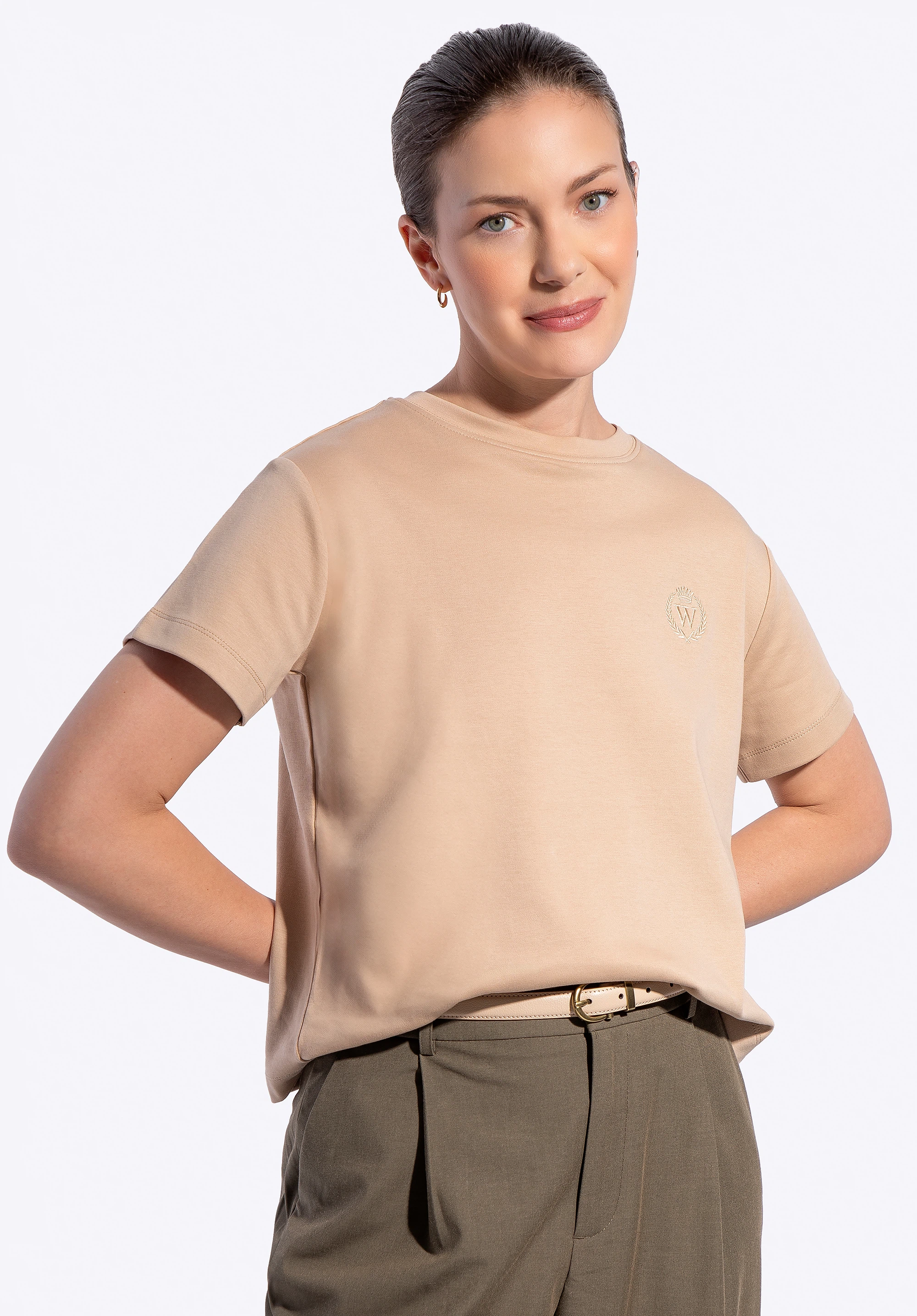Damen-T-Shirt aus Baumwolle, beige, D0-99-100-9-S, Bild 1