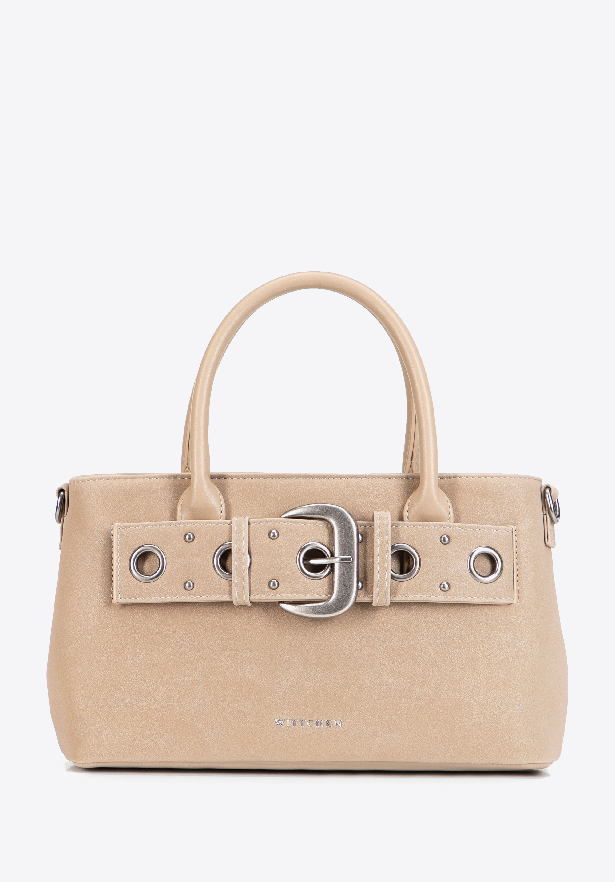 Damen-Tragetasche mit dekorativem Riemen und Schnalle, beige, 103-4Y-504-9, Bild 1