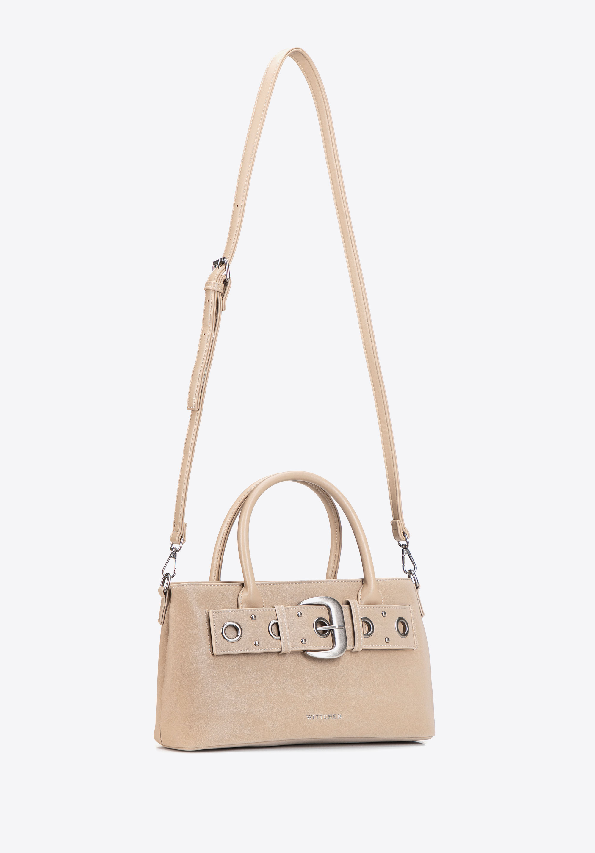 Damen-Tragetasche mit dekorativem Riemen und Schnalle, beige, 103-4Y-504-9, Bild 1