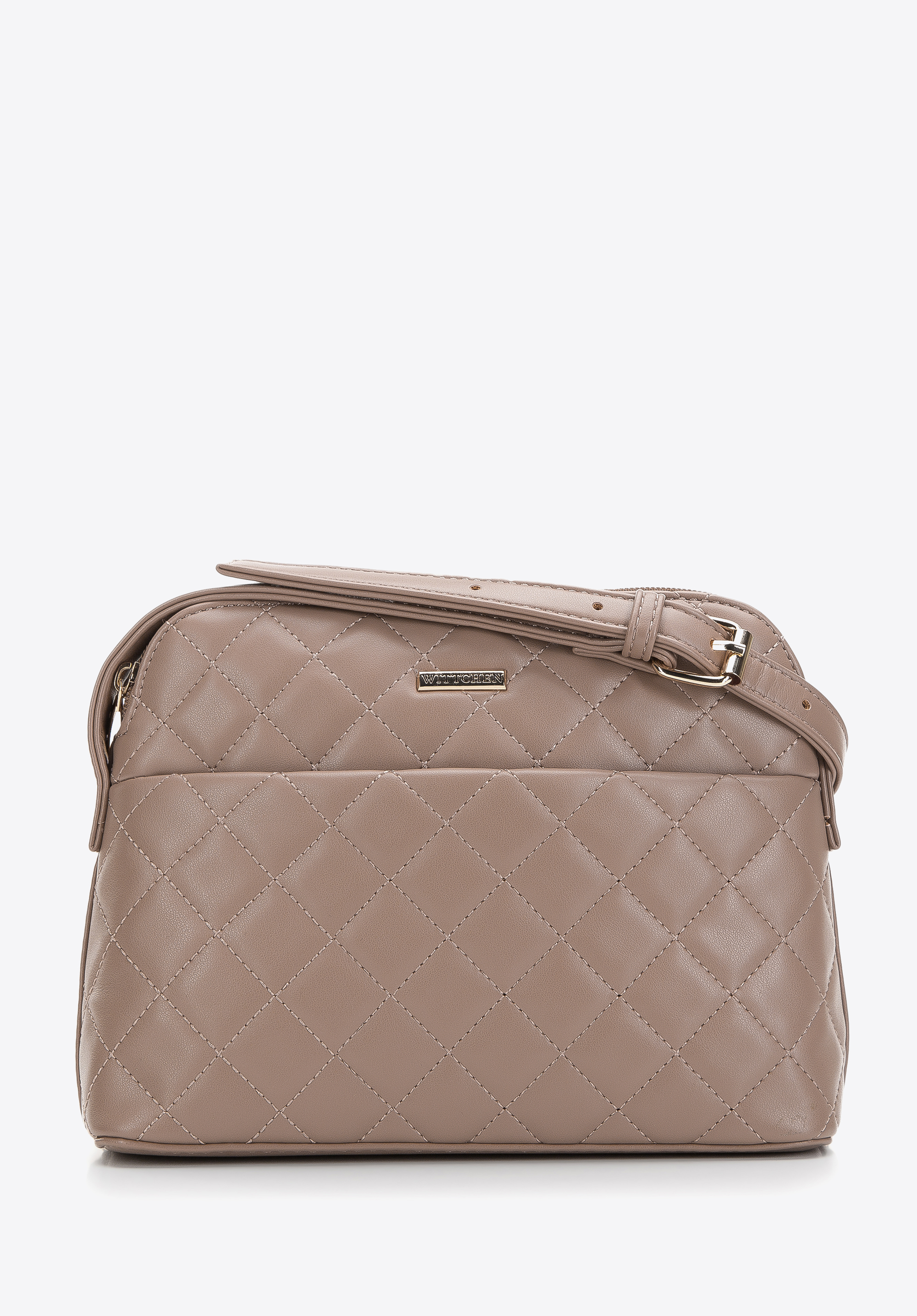 Umhängetasche für Damen aus geometrisch gestepptem Öko-Leder, beige, 97-4Y-618-9, Bild 1