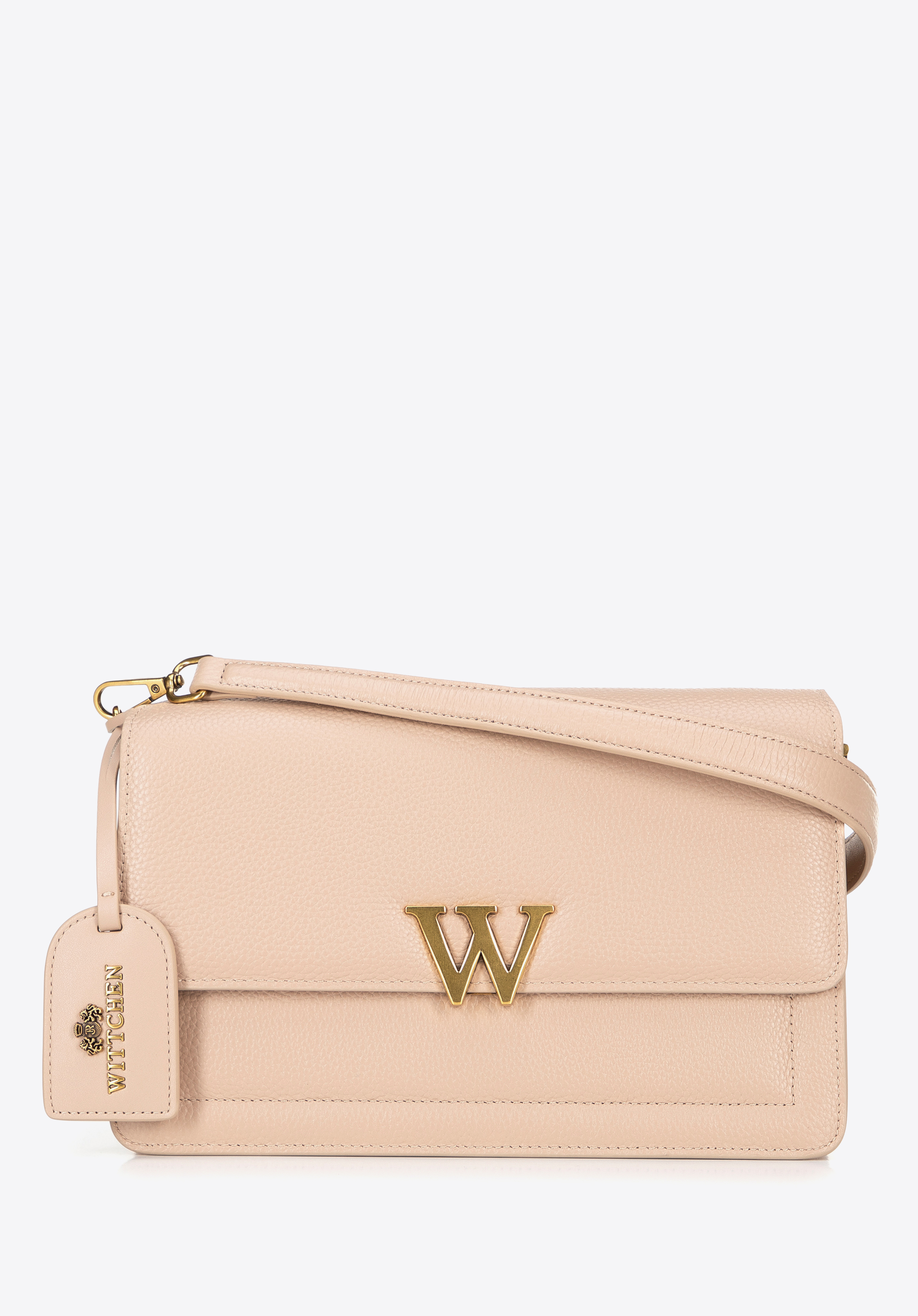 Damen-Umhängetasche aus Leder, beige, 100-4E-200-9, Bild 1