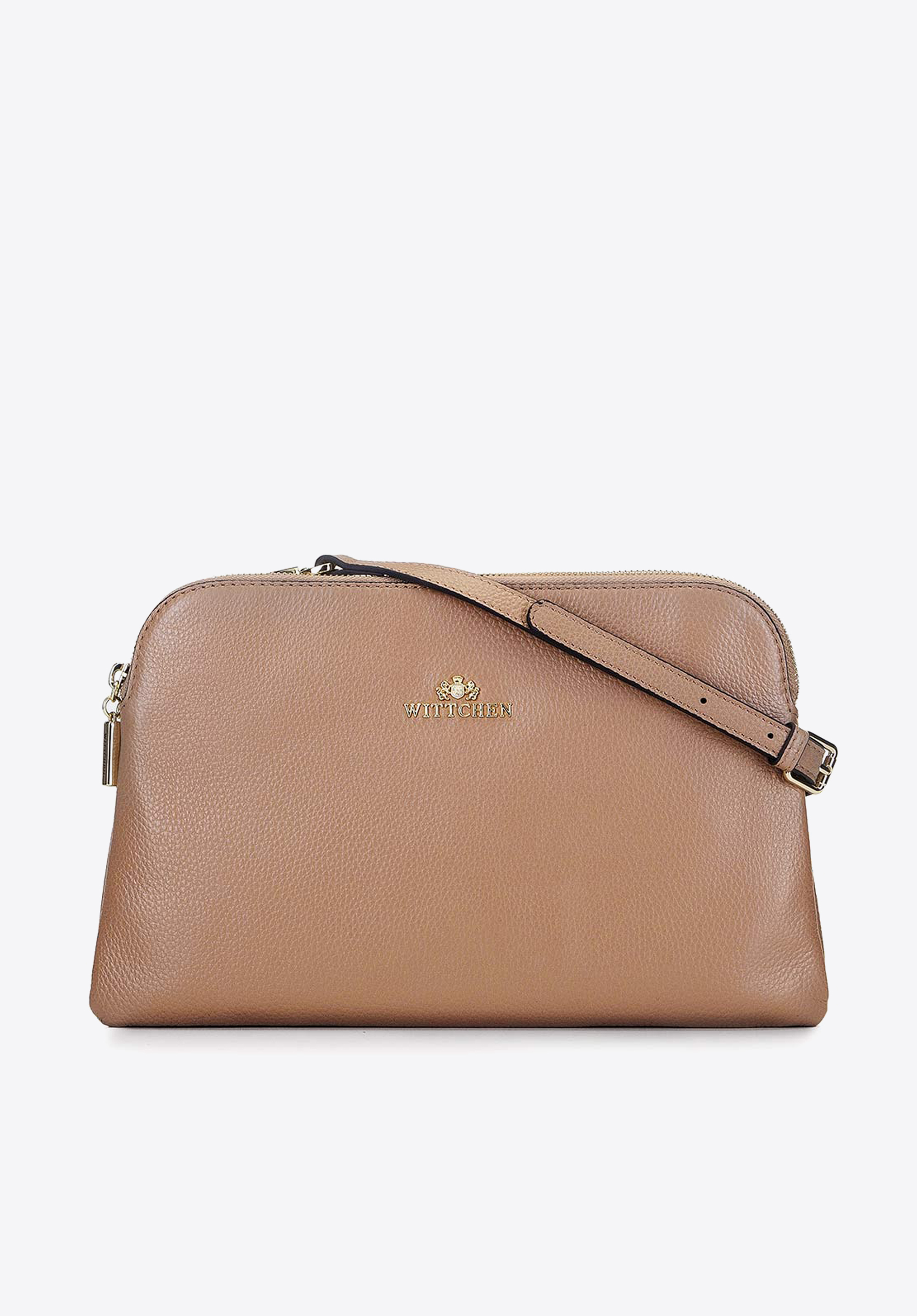 beige kleine Damen-Umhängetasche aus Leder