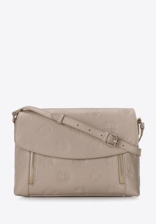 Damen-Umhängetasche aus Leder mit Monogramm und vertikalen Reißverschlüssen, beige, 96-4E-001-9, Bild 1