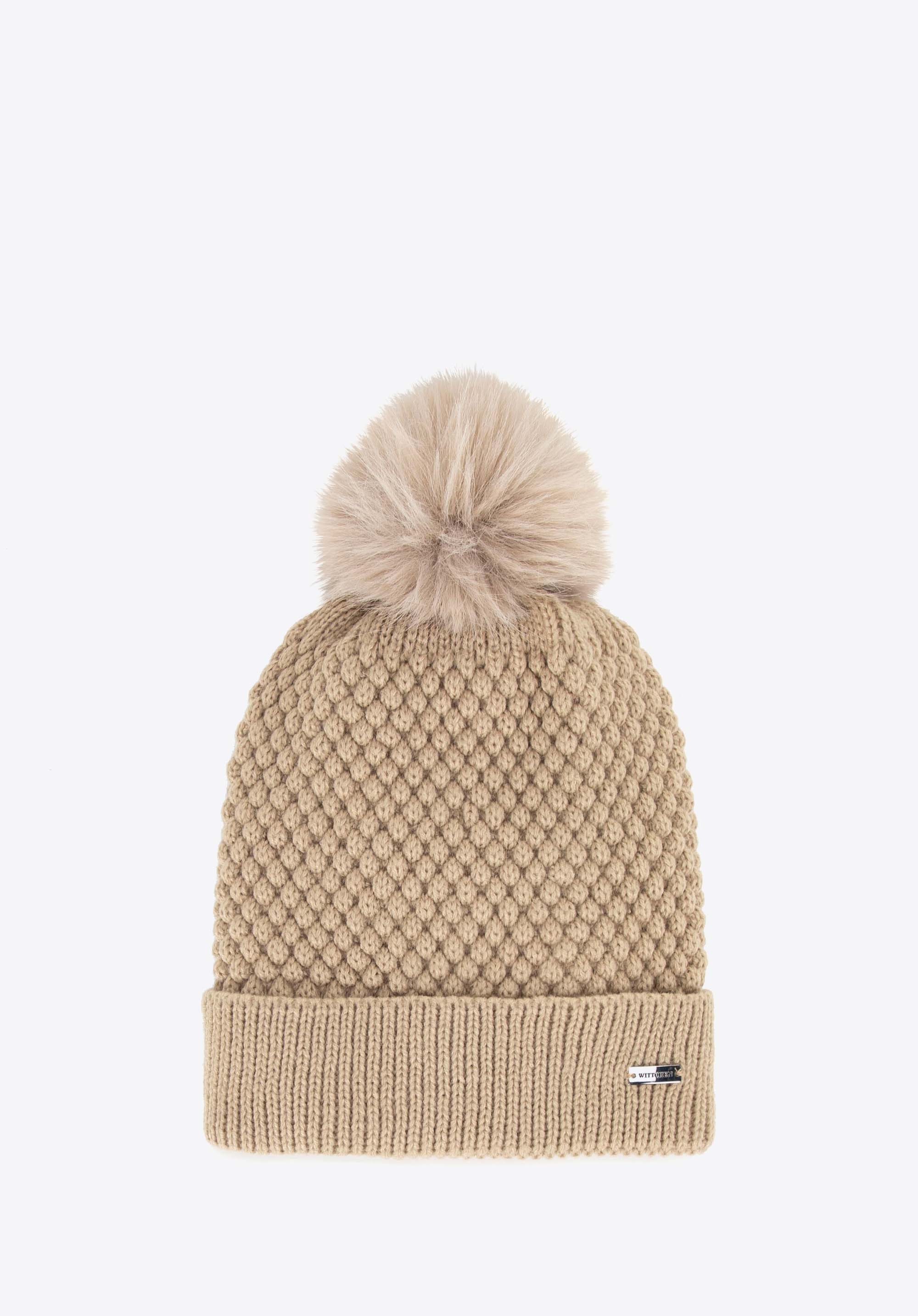 Damen Wintermütze mit Bommel, beige, 99-HF-005-9, Bild 1