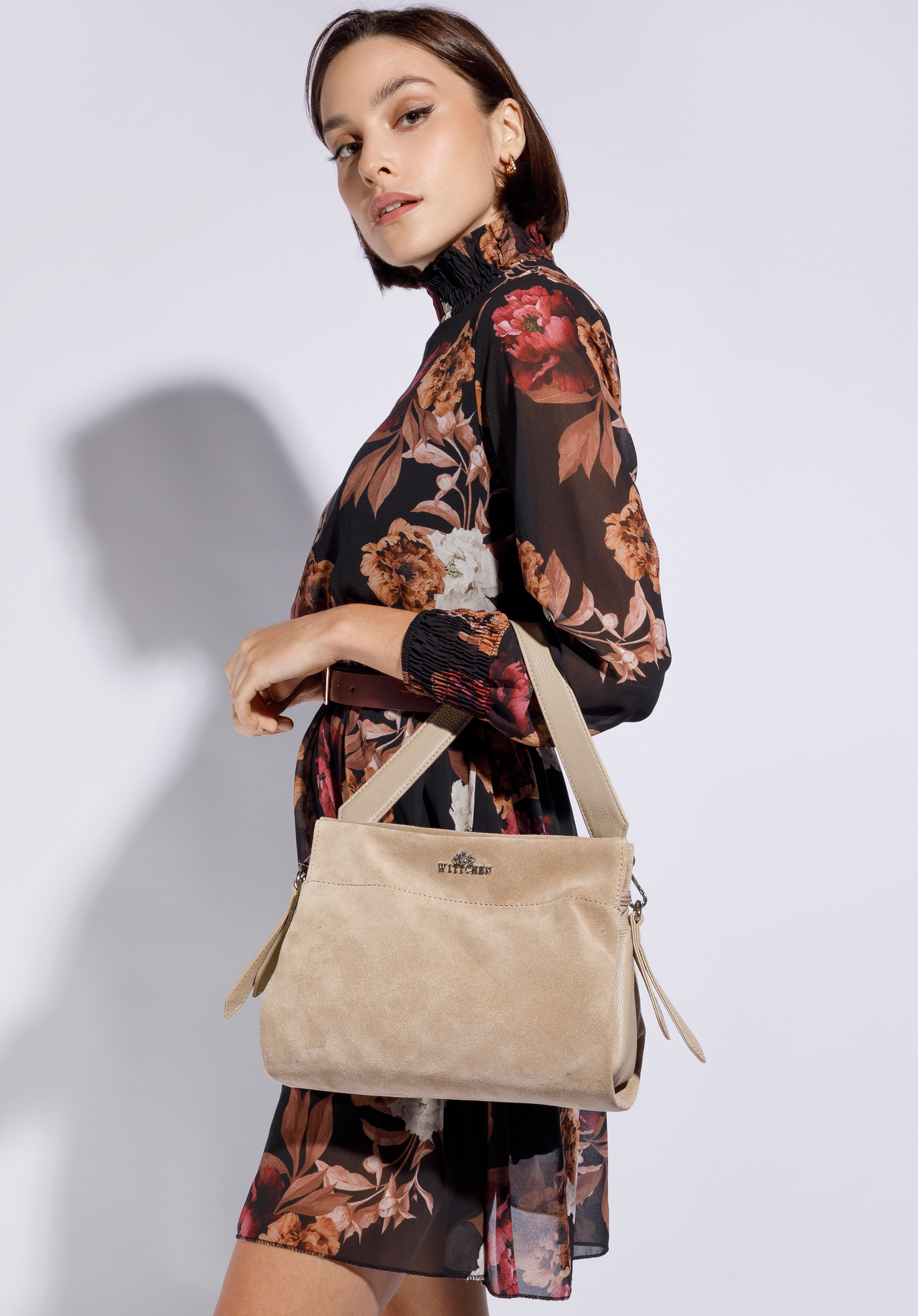 Damenhandtasche aus weichem Leder, beige, 95-4E-022-9, Bild 1