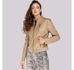 Damenjacke aus Leder mit drei Taschen, beige, 94-09-806-9-3XL, Bild 1