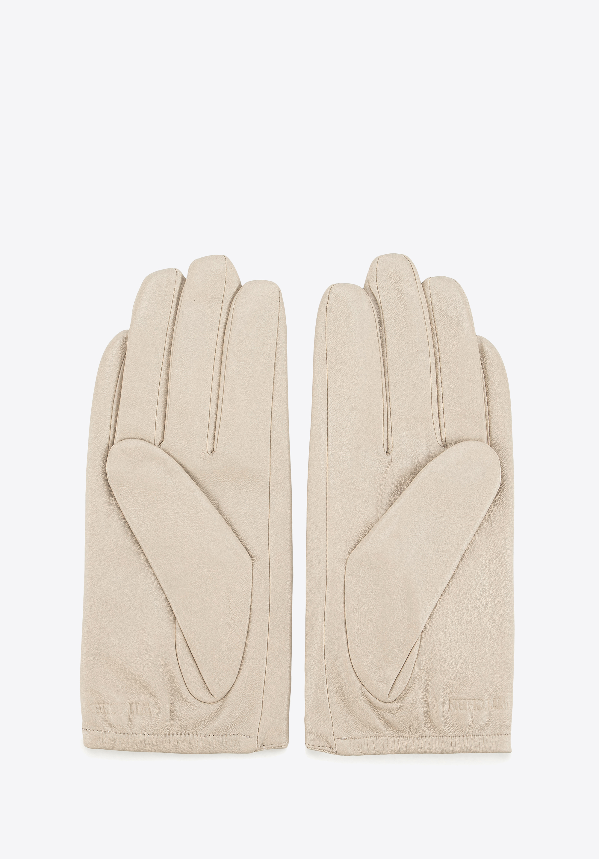 Damenlederhandschuhe mit Rosenprägung, beige, 45-6-523-9-M, Bild 1
