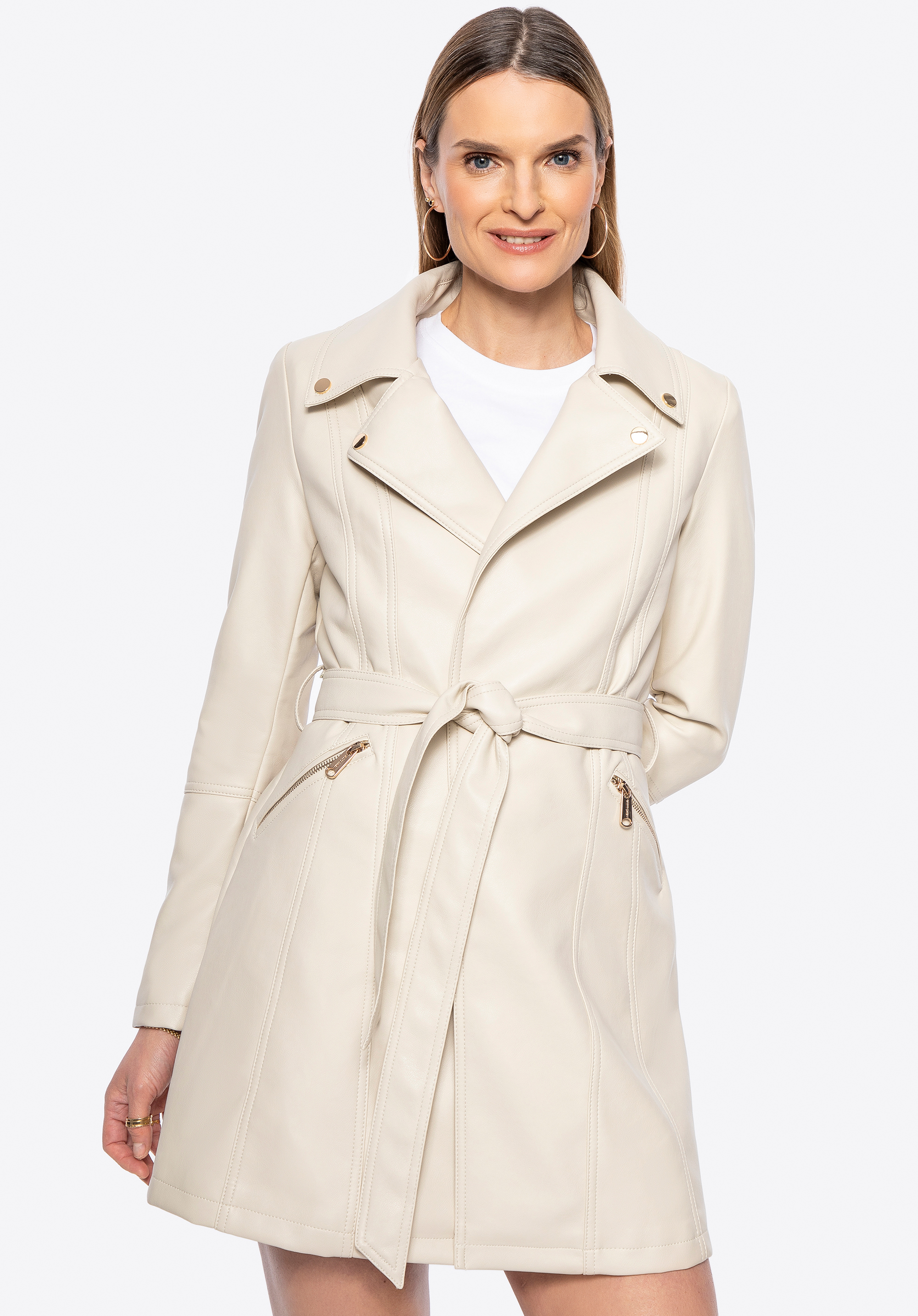Damenmantel aus Kunstleder, beige, 100-9P-101-9-XL, Bild 1
