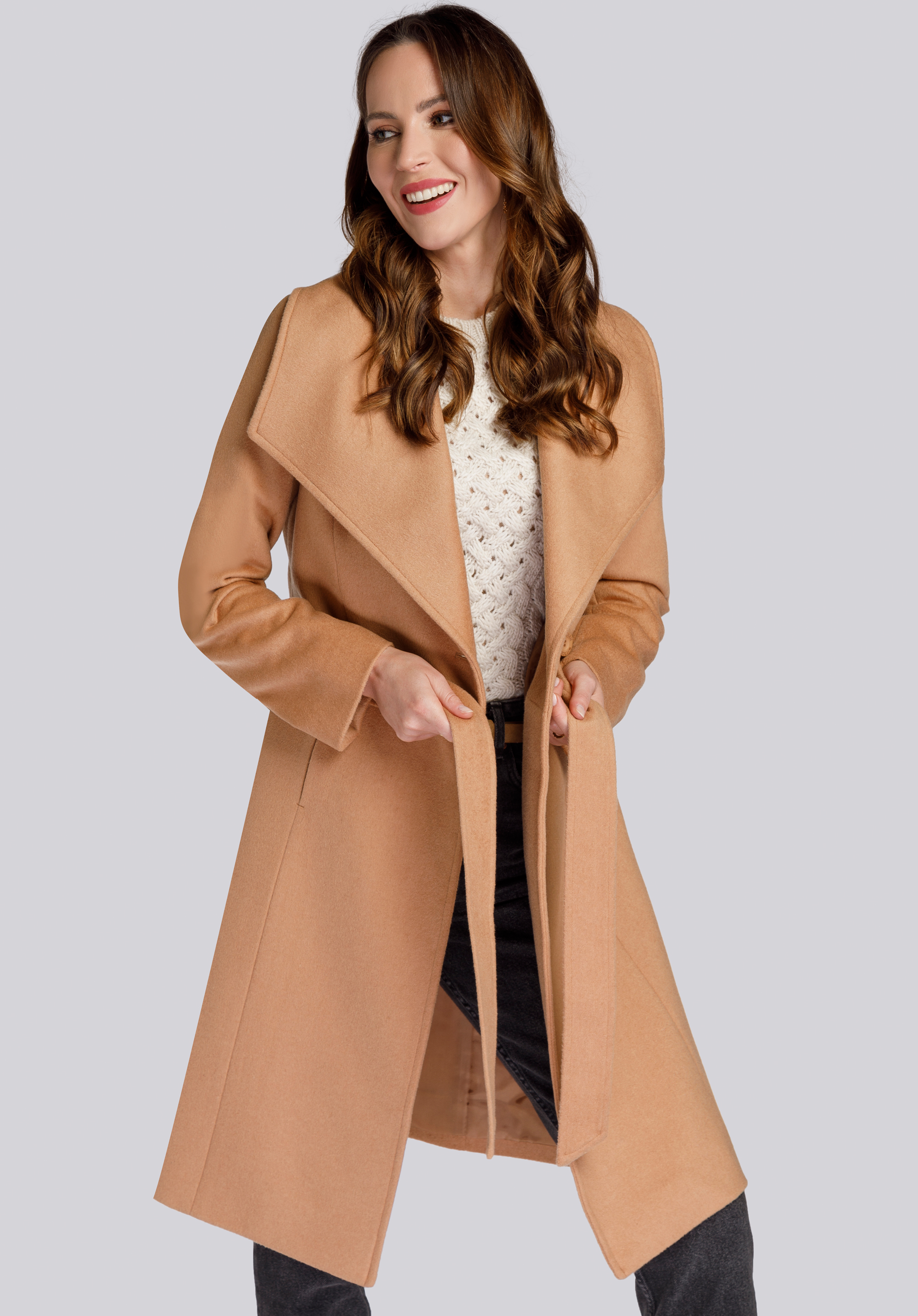 Damenmantel aus Wolle, beige, 93-9W-701-5-L, Bild 1
