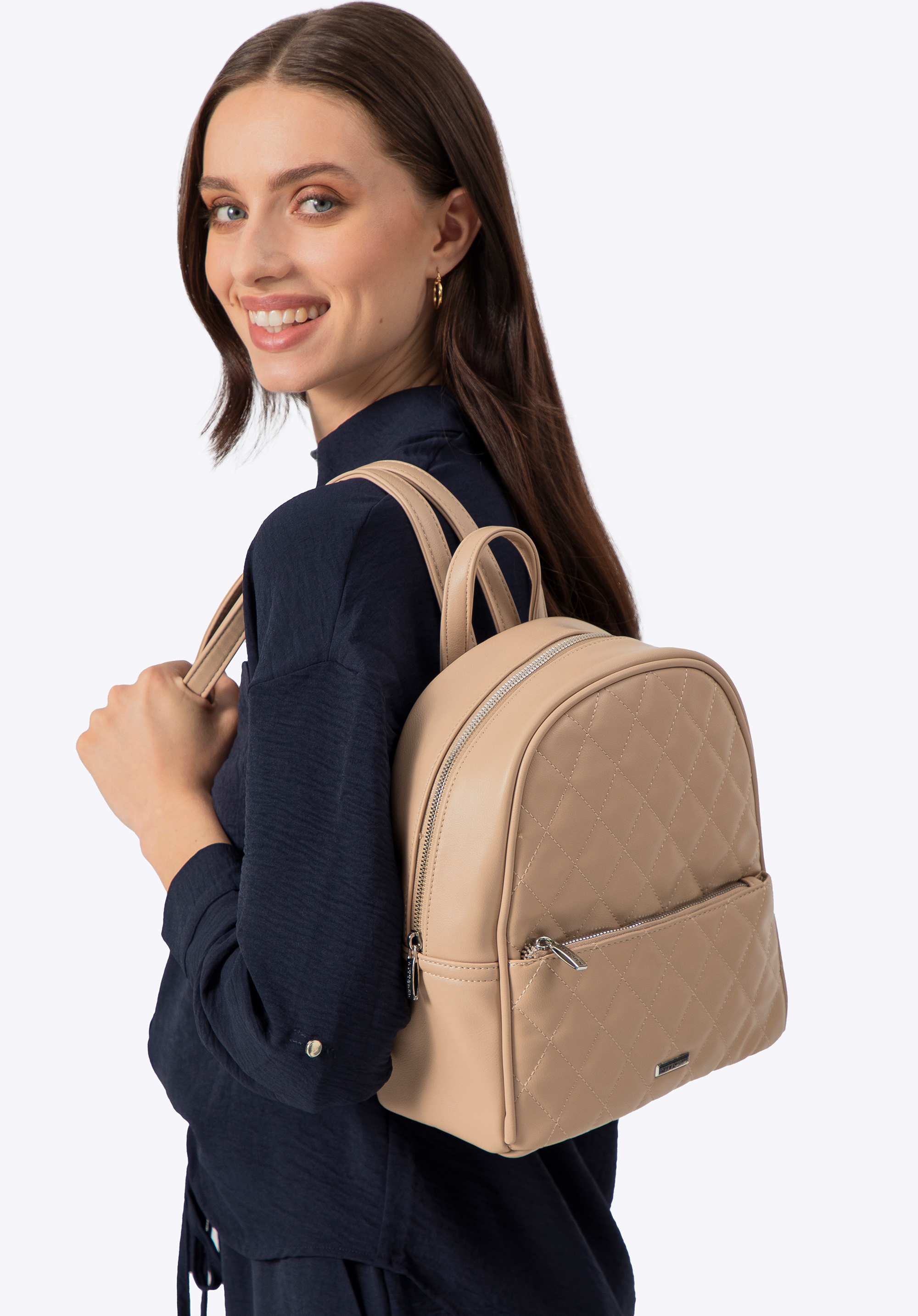 Damenrucksack aus Öko-Leder mit Nähten, beige, 100-4Y-228-9, Bild 1