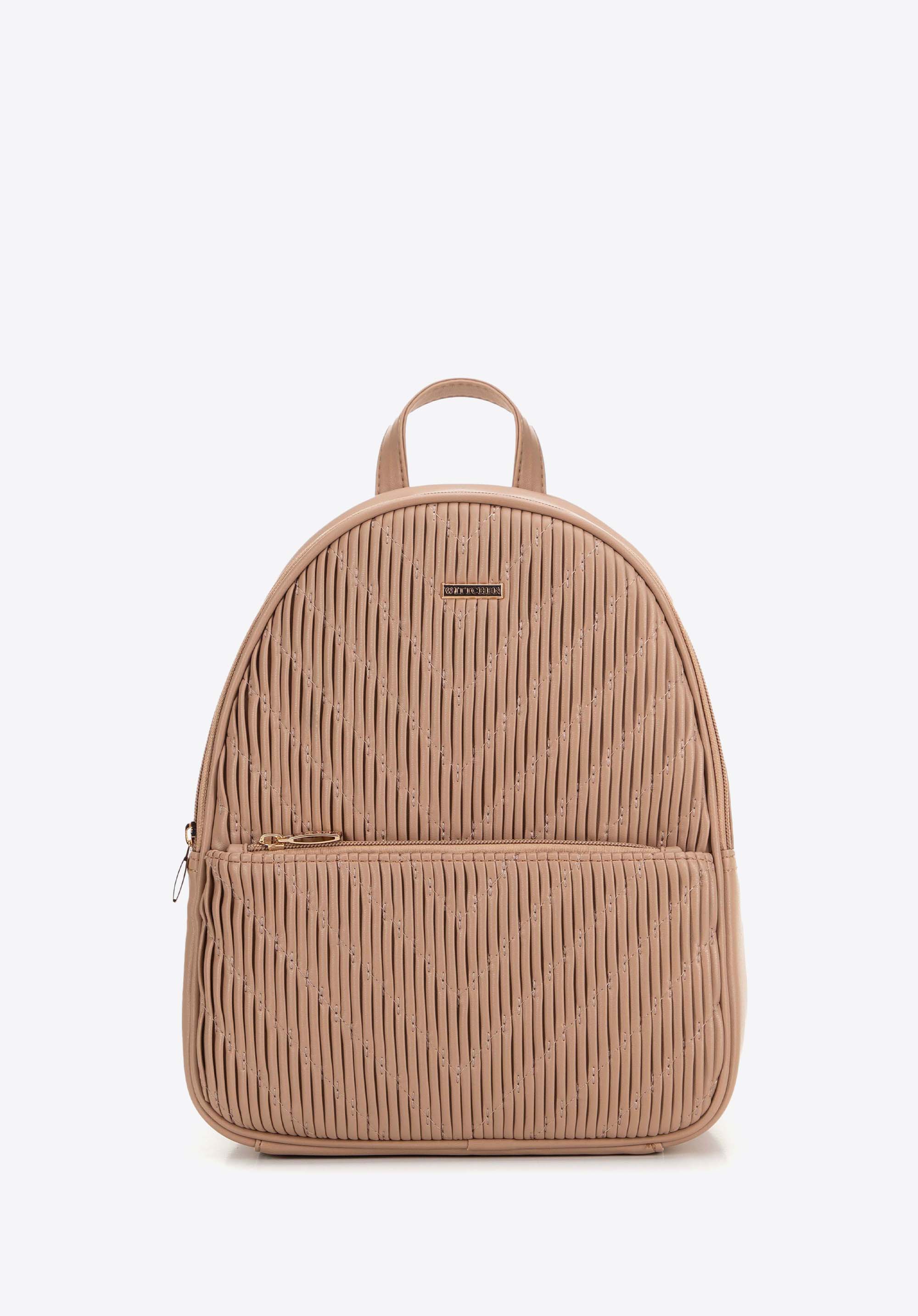 Damenrucksack aus Öko-Leder mit vertikalen Nähten, beige, 99-4Y-636-9, Bild 1