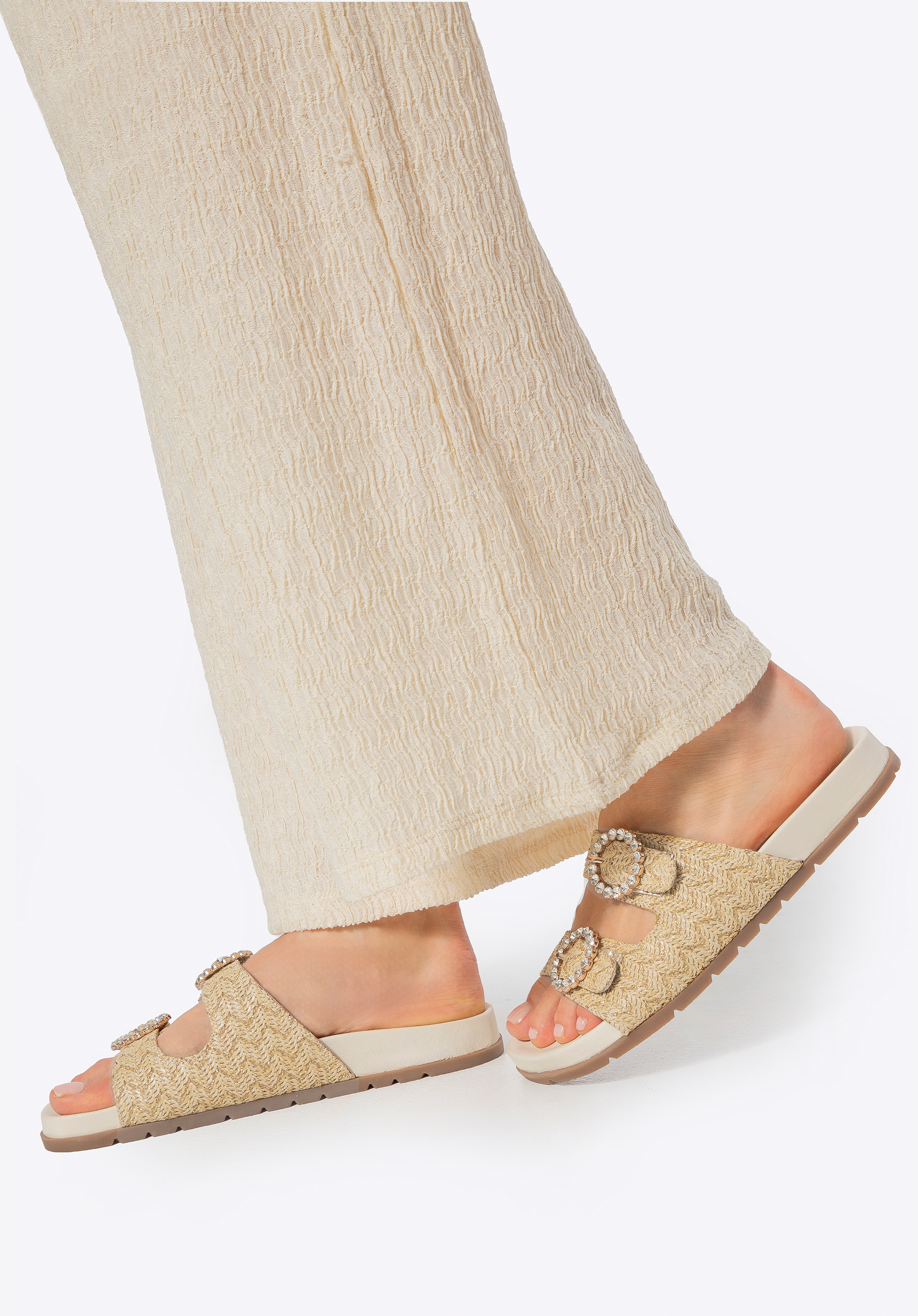 Damen Sandalen aus Bastimitat, beige, 100-D-704-9-36, Bild 1