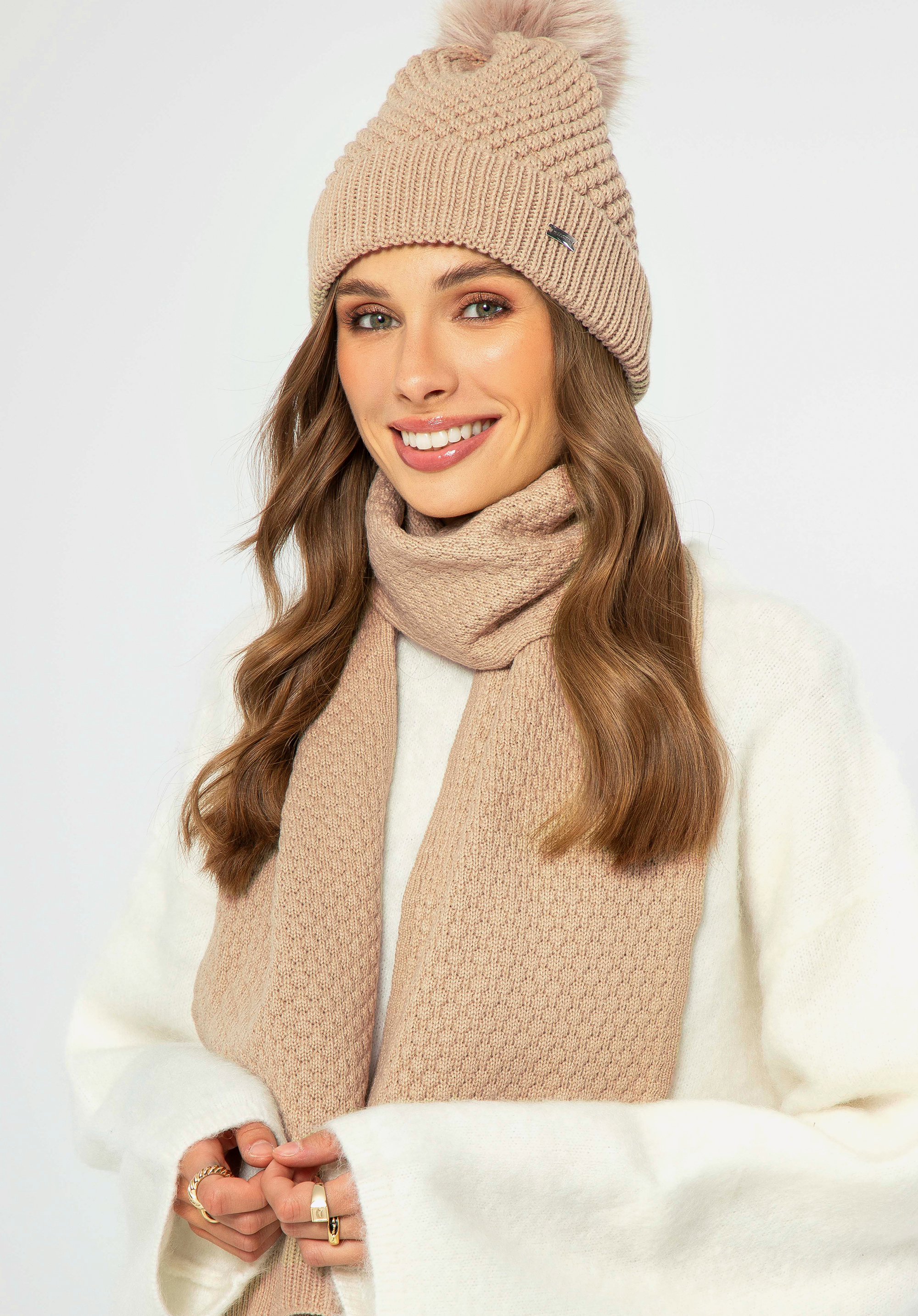 Damenschal mit geometrischem Muster, beige, 99-7F-005-9, Bild 1