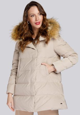 Daunenjacke für Damen mit Kapuze und Ausschnitt, beige, 93-9D-402-9-M, Bild 1