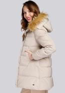 Daunenjacke für Damen mit Kapuze und Ausschnitt, beige, 93-9D-402-Z-M, Bild 3