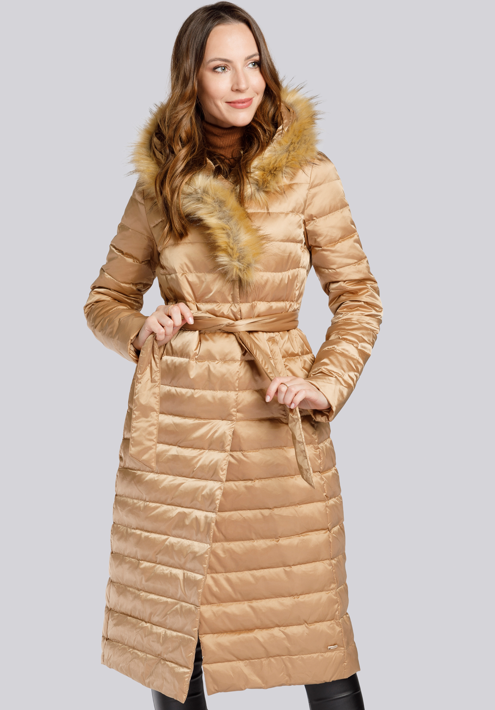 Daunenmantel für Damen mit Kunstpelz, beige, 93-9D-408-5-3XL, Bild 1