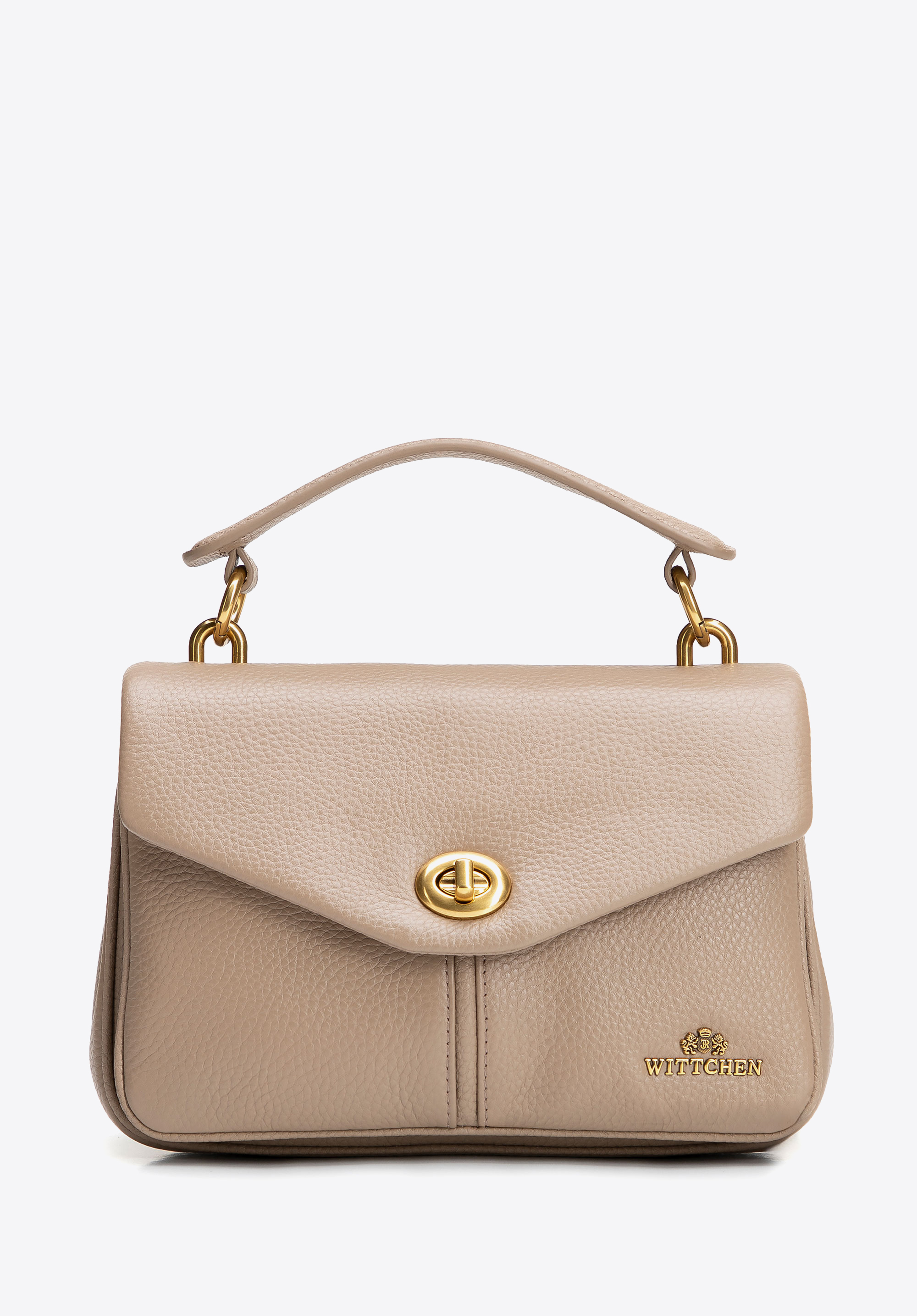 Dreifach unterteilte Umhängetasche aus Leder für Damen, beige, 101-4E-210-9, Bild 1