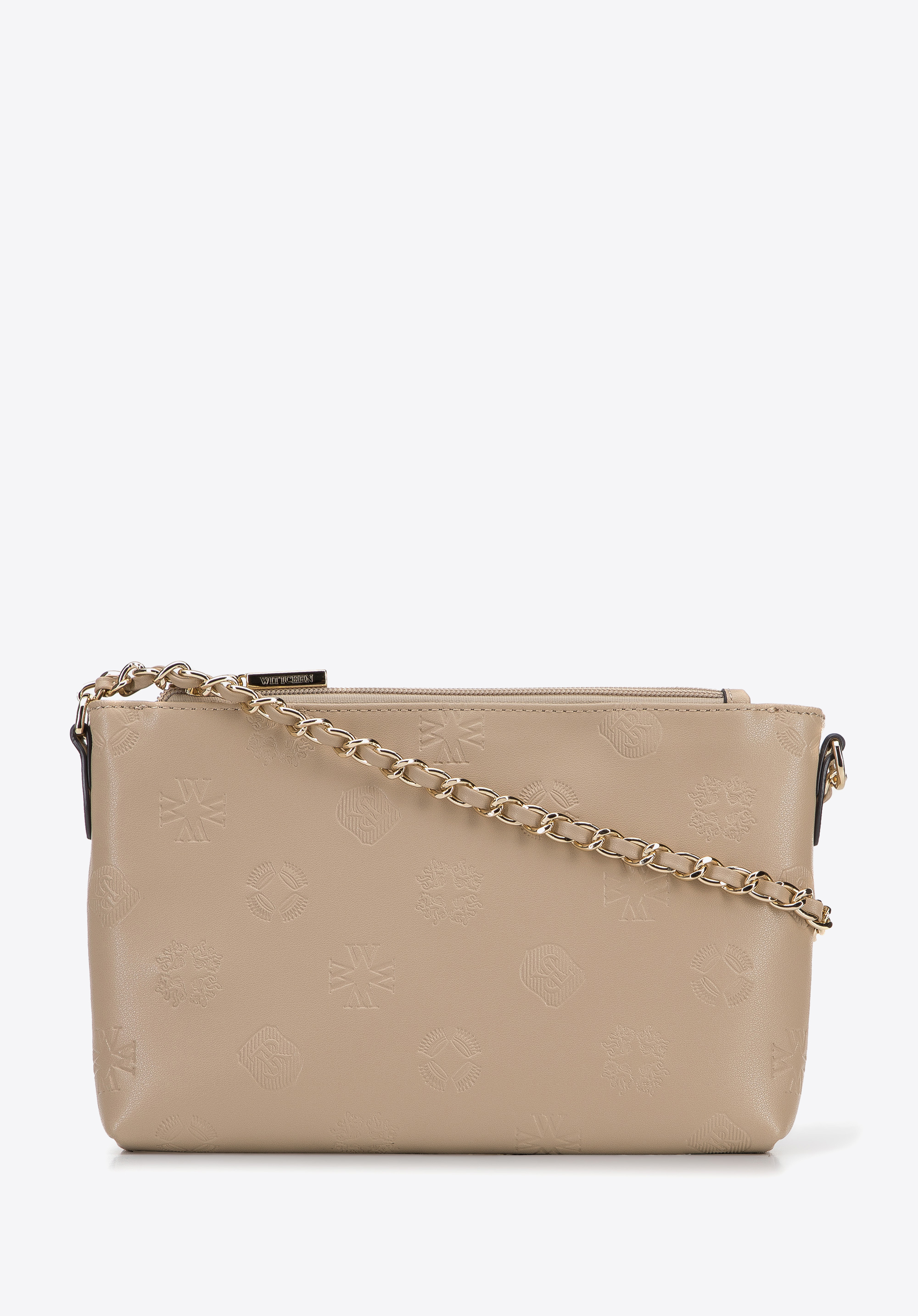 Dreikammer-Umhängetasche für Damen aus Leder mit Monogrammprägung