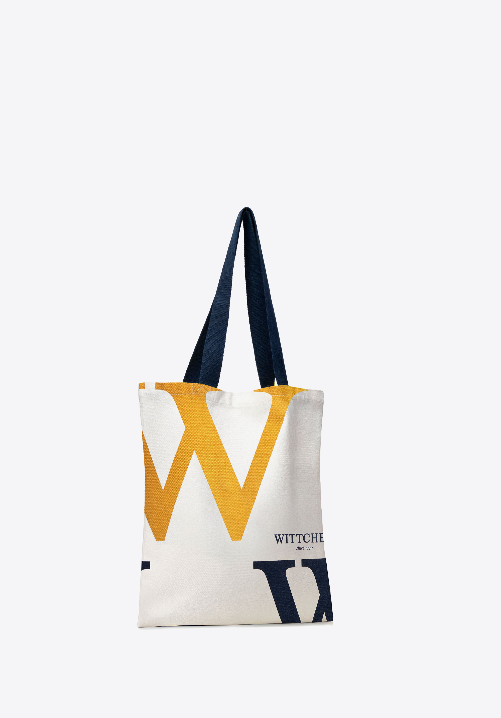 Canvas-Handtasche mit auffälligem Logo, beige - dunkelblau, 29-4-900-4X, Bild 1