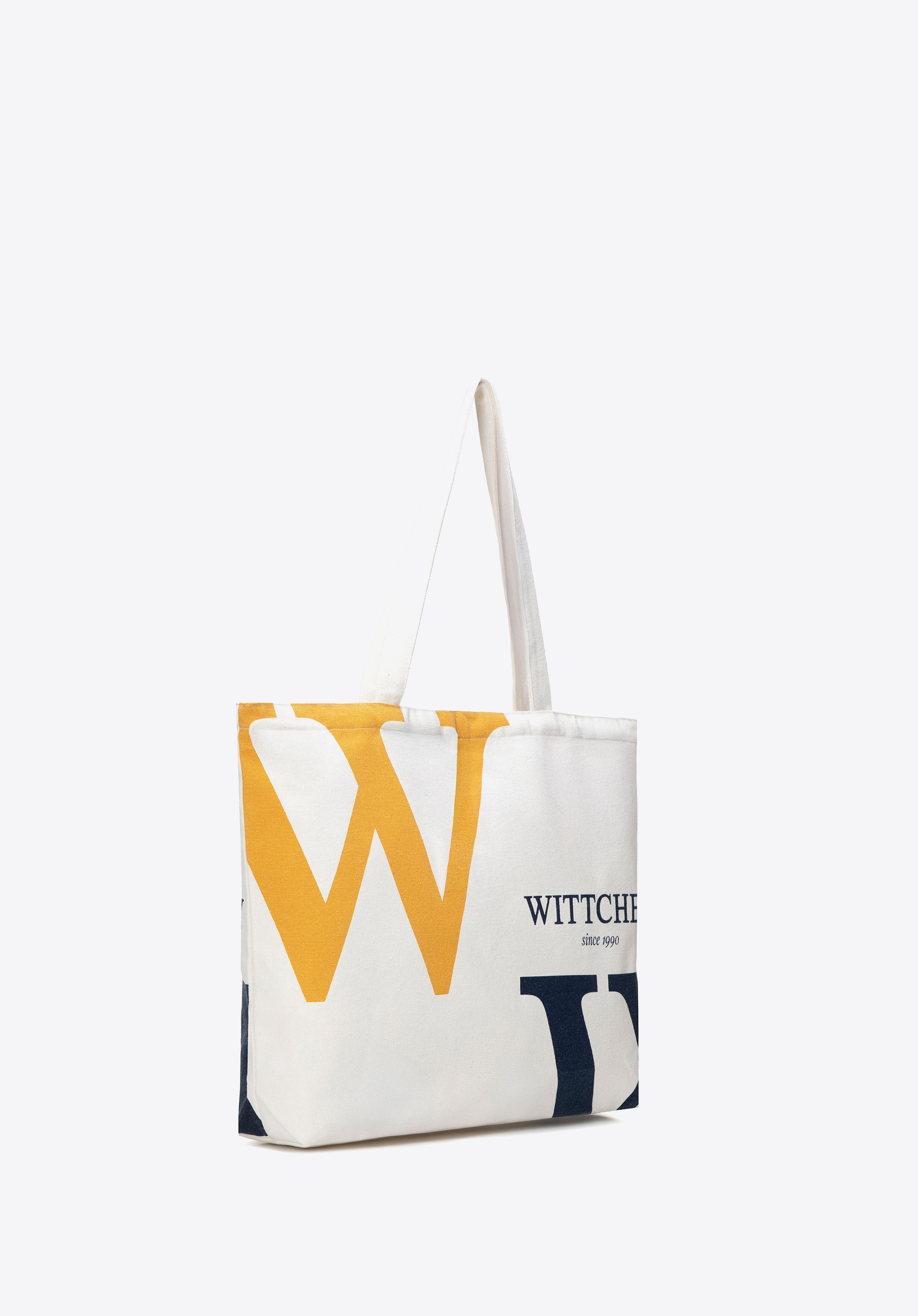 Große Canvas-Handtasche mit auffälligem Logo, beige - dunkelblau, 29-4-902-4X, Bild 1