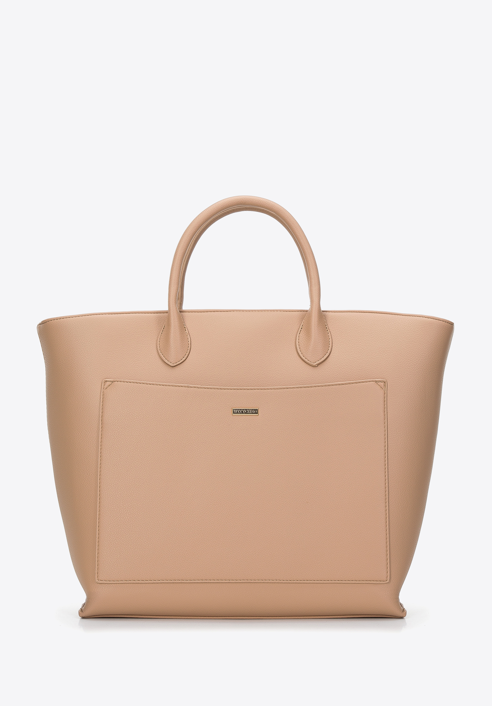 Köfferchen aus trapezförmigem Öko-Leder mit einer Vordertasche, beige, 97-4Y-251-9, Bild 1