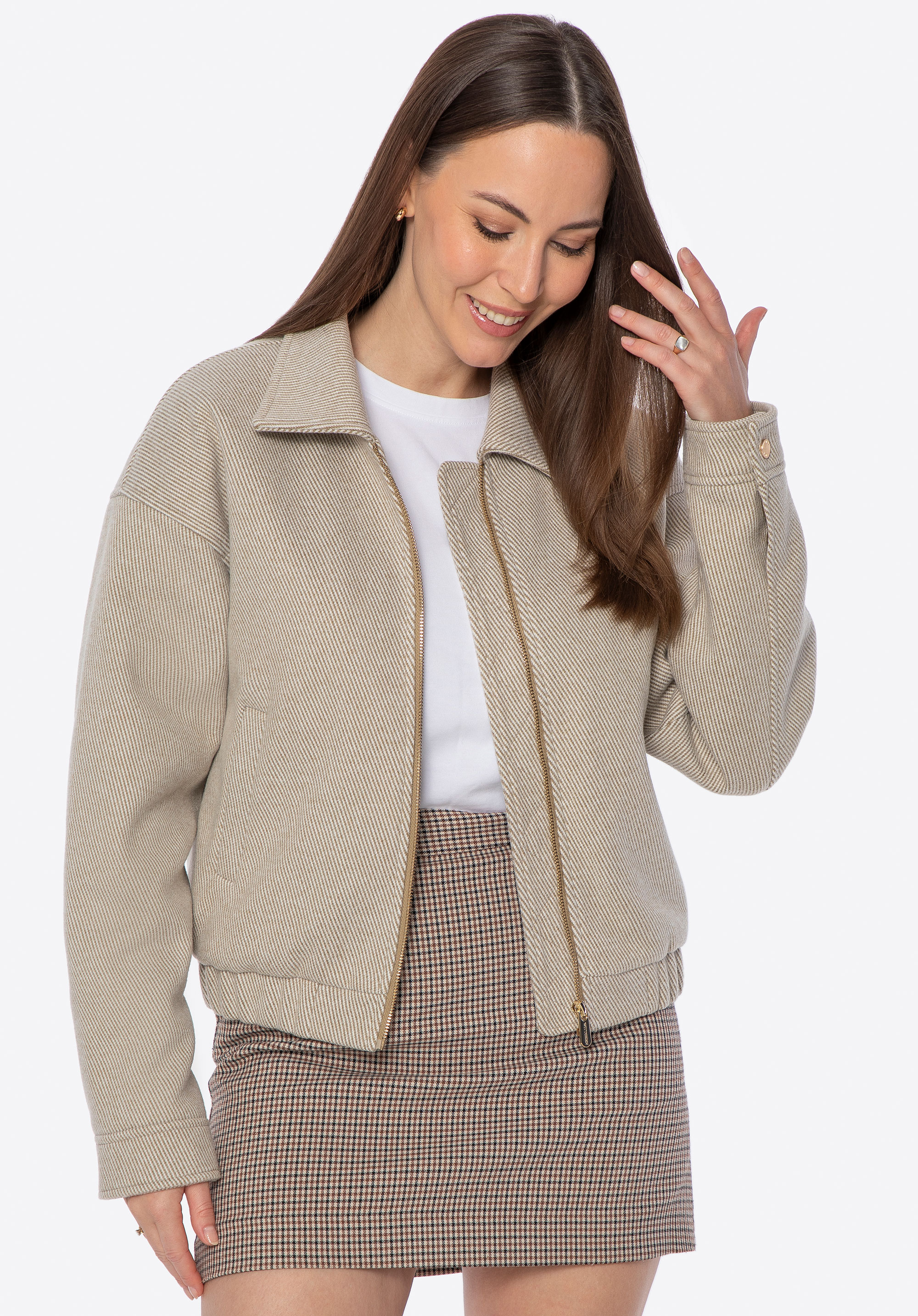 Gefütterte Damen-Bomberjacke, beige, 102-9X-300-9-S, Bild 1