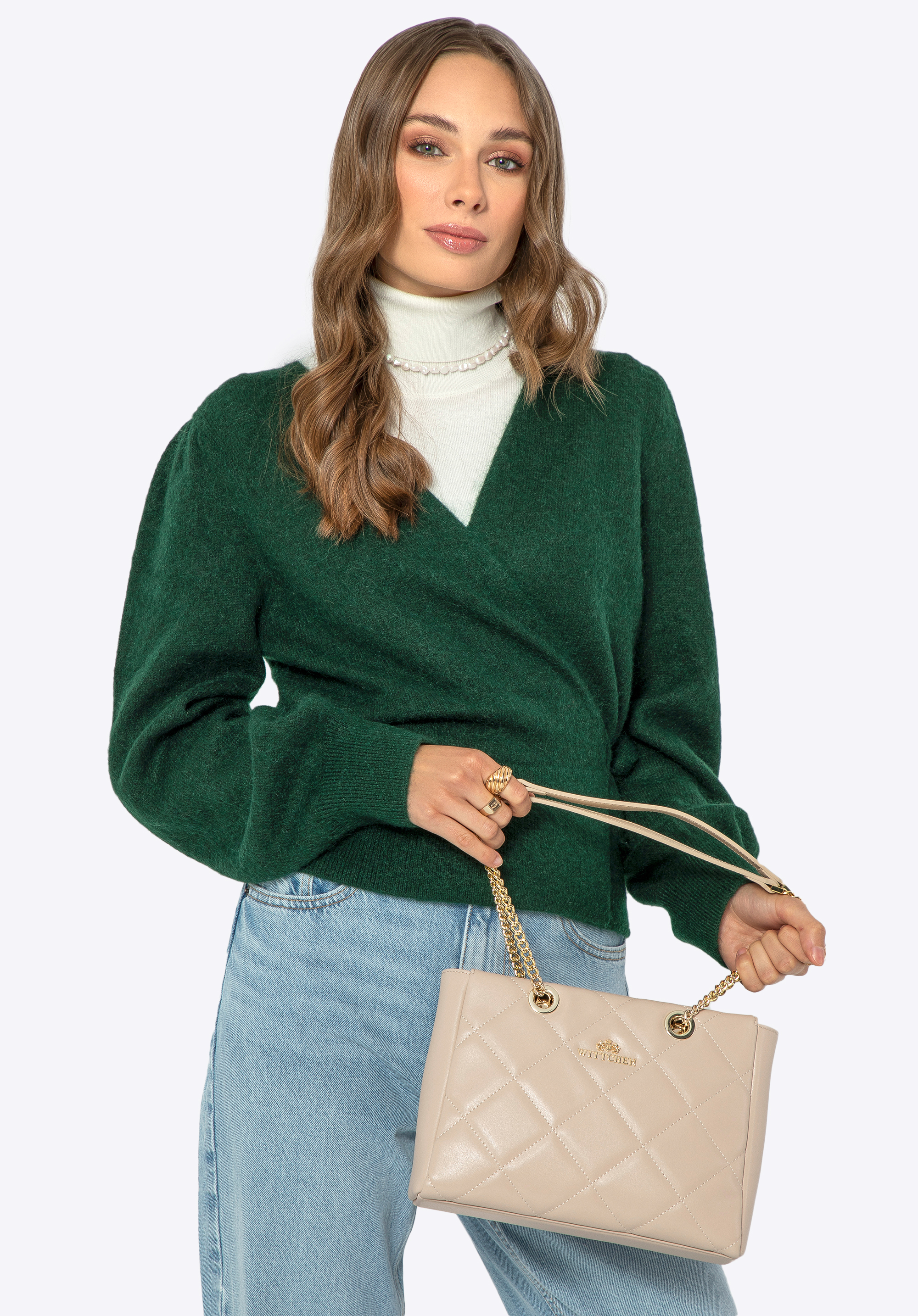 Gesteppte Leder-Umhängetasche für Damen, beige, 99-4E-607-9, Bild 1