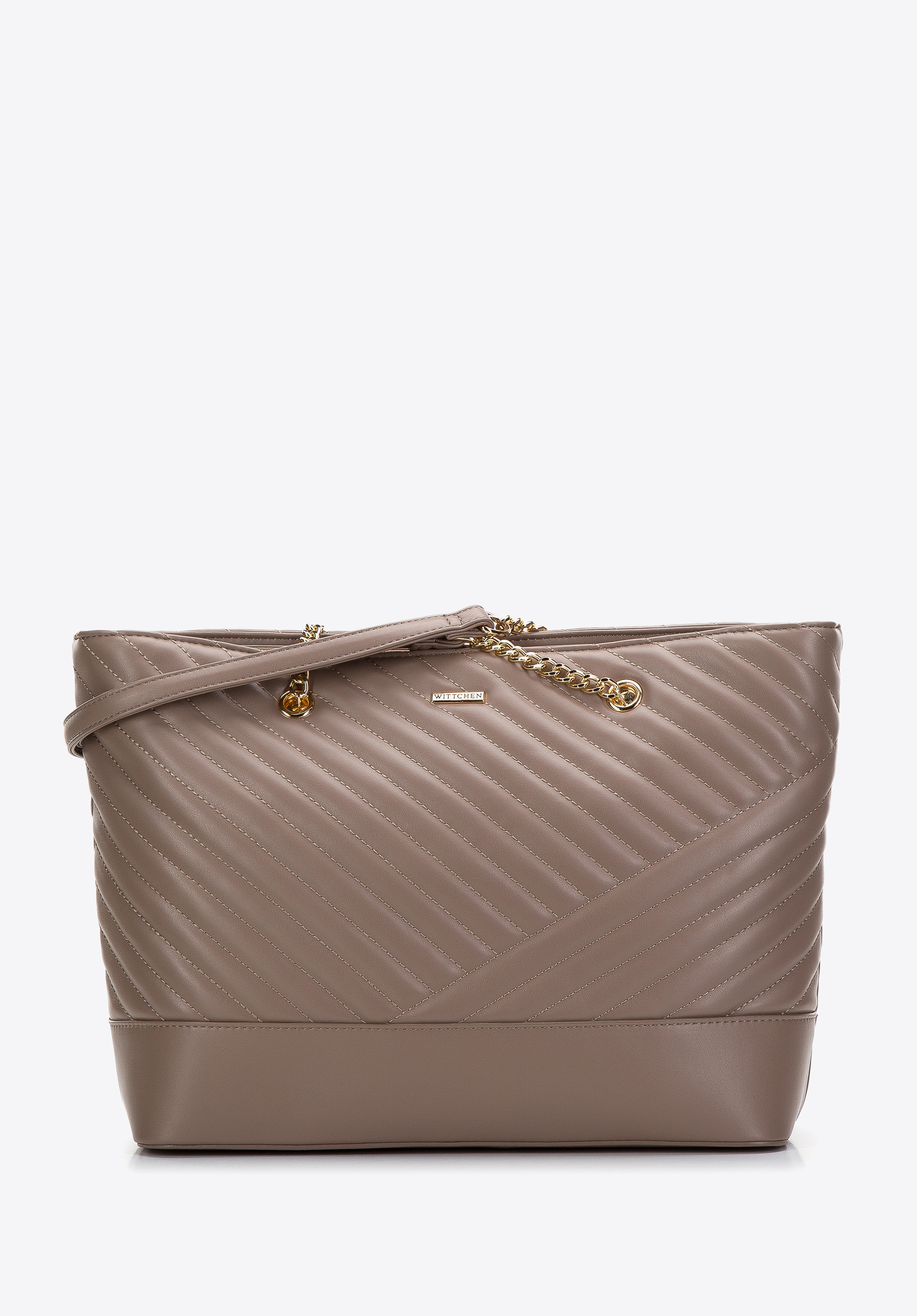 Gesteppte Shopper-Tasche aus Öko-Leder an einer Kette, beige, 97-4Y-528-9, Bild 1